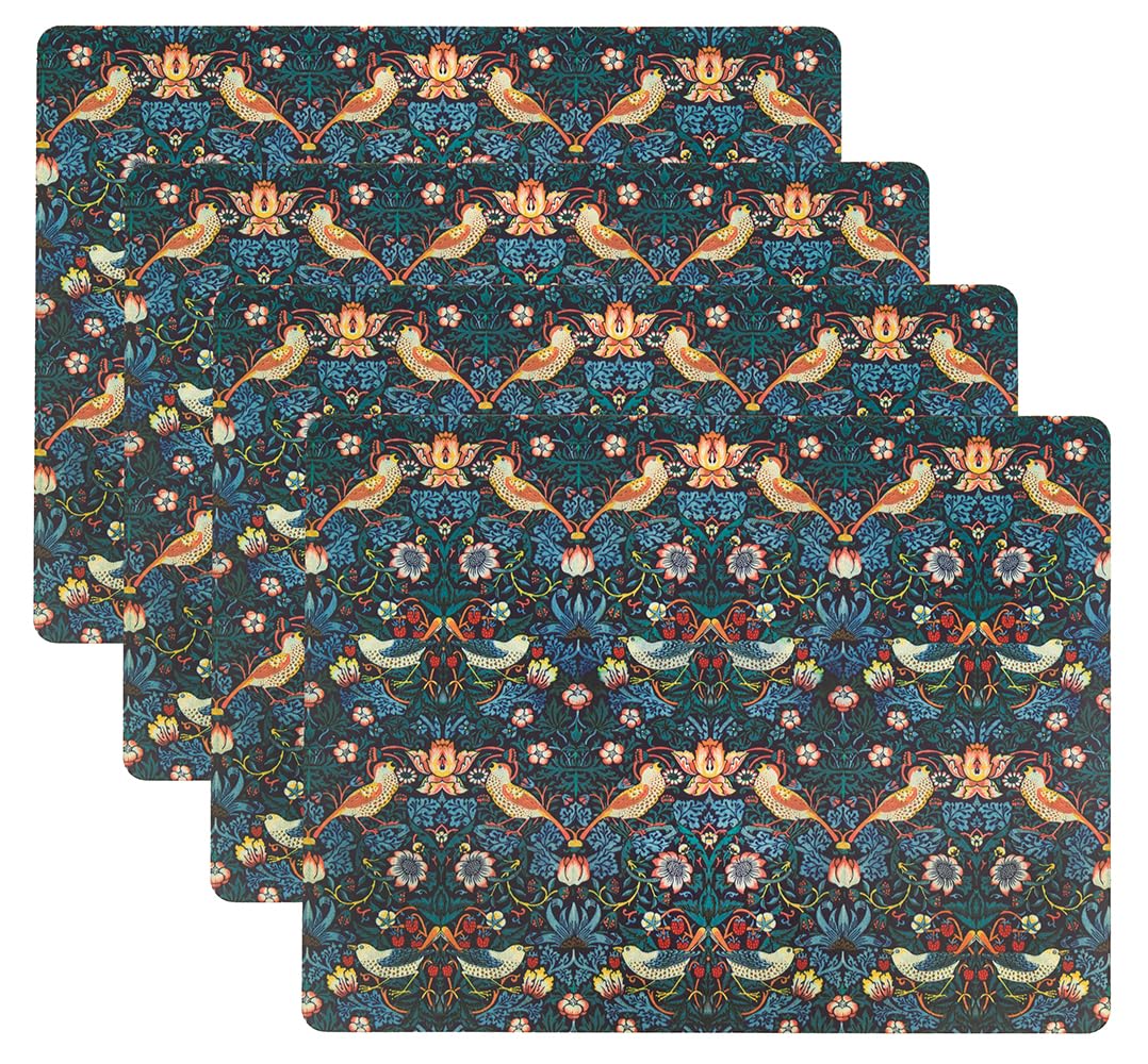 Cork Placemats Set 4 Table Mats New with Damaged Box -Wm Morris Print Artwork Strawberry Thief from Metropolitan Museum Wipeable Top, Cork Back Table Decor 12" x 16"