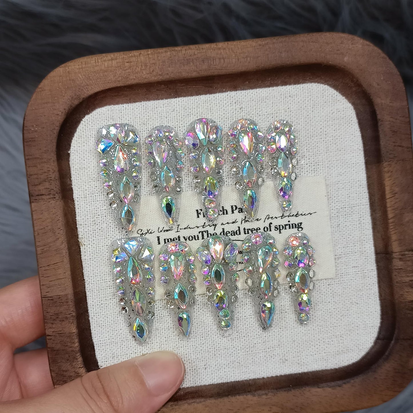 TENPAL 10Pcs Luxury Press On Nails Long Stiletto,Full Cover Crystal Glitter Fake Nail Set with Tools,Reusable Bride Wedding Nails for Bridal Party Bachelorette,Statement Making Glamorous Nail(L)