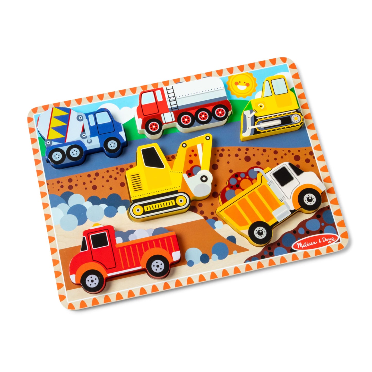 Melissa & Doug Construction Vehicles Wooden Chunky Puzzle (6 pcs) - FSC Certified