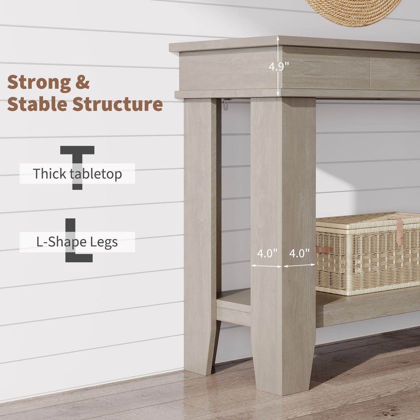 Garvee 54-Inch Long Console Table with Drawers, Wooden Rectangular Entryway Table w/Open Storage Shelf, Sofa Table Behind Couch, Farmhouse Entry Foyer Table for Entryway, Hallway, Living Room