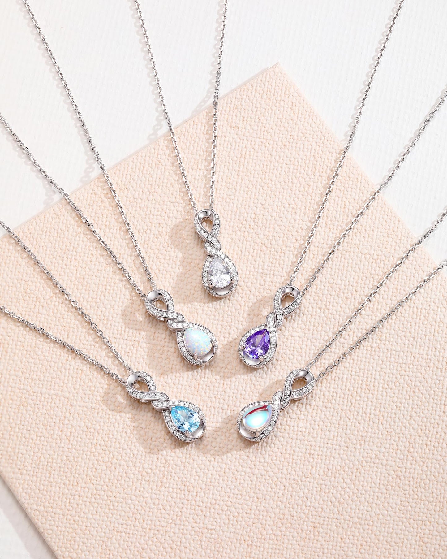 FANCIME Moonstone Necklace June Birthstone Sterling Silver Dainty Infinity Knot Pendant Necklace Gemstone Fine Jewelry Anniversary Birthday Graduation Mothers Day Gifts for Women Her Mom