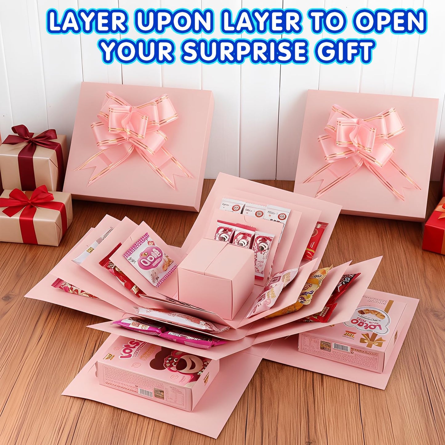 Making gift-giving even more memorable: Creative Explosion gift box, Surprise gift box explosion, Surprise box, Gift wrap box. 5-Layer DIY gifts, A Fun & Thoughtful & Meaningful gift for kids, man, women. (Pink)