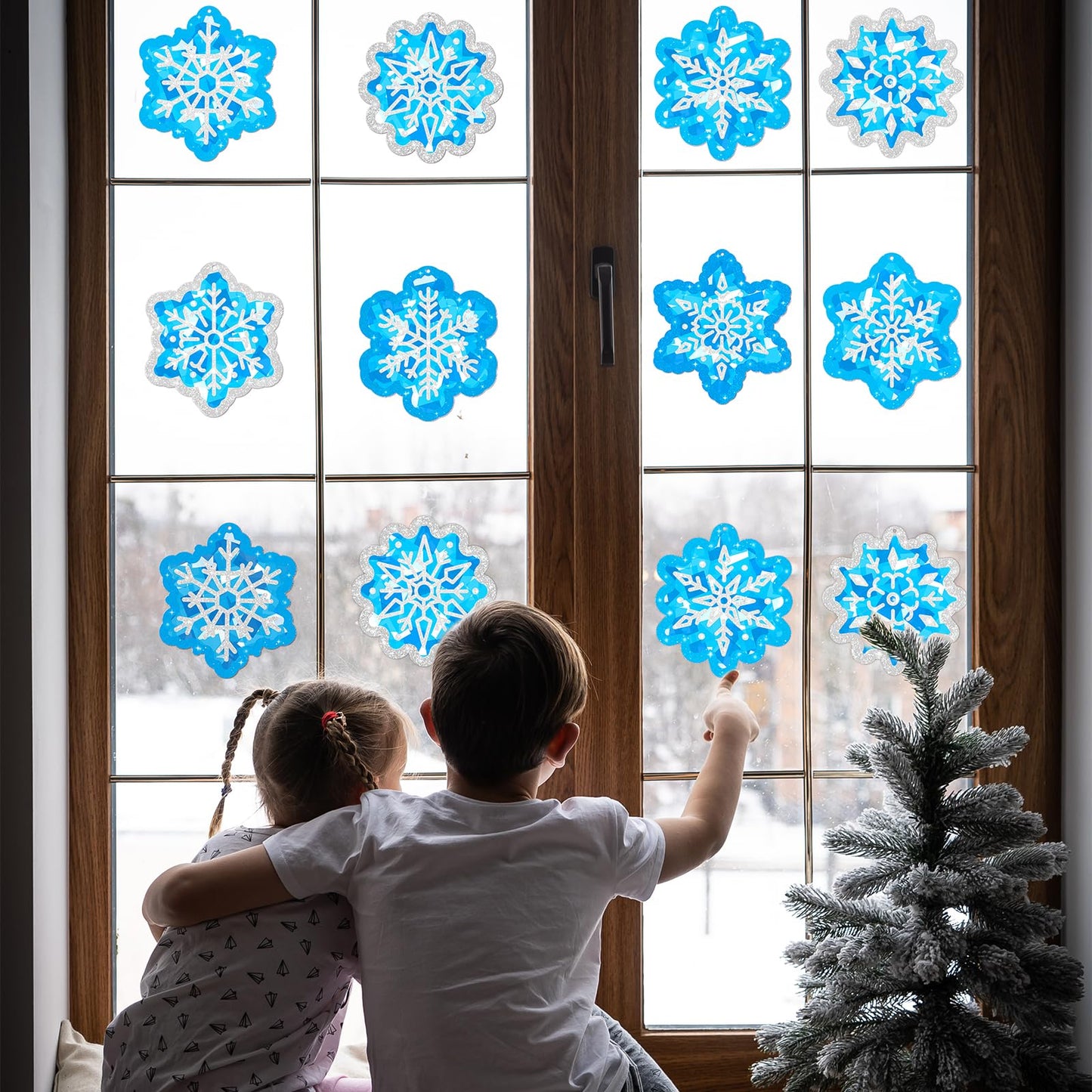 40pcs Christmas Crafts Bulk – Snowflake Paper Suncatcher DIY Kits for Winter Party, Holiday Ornaments, Classroom Decorations