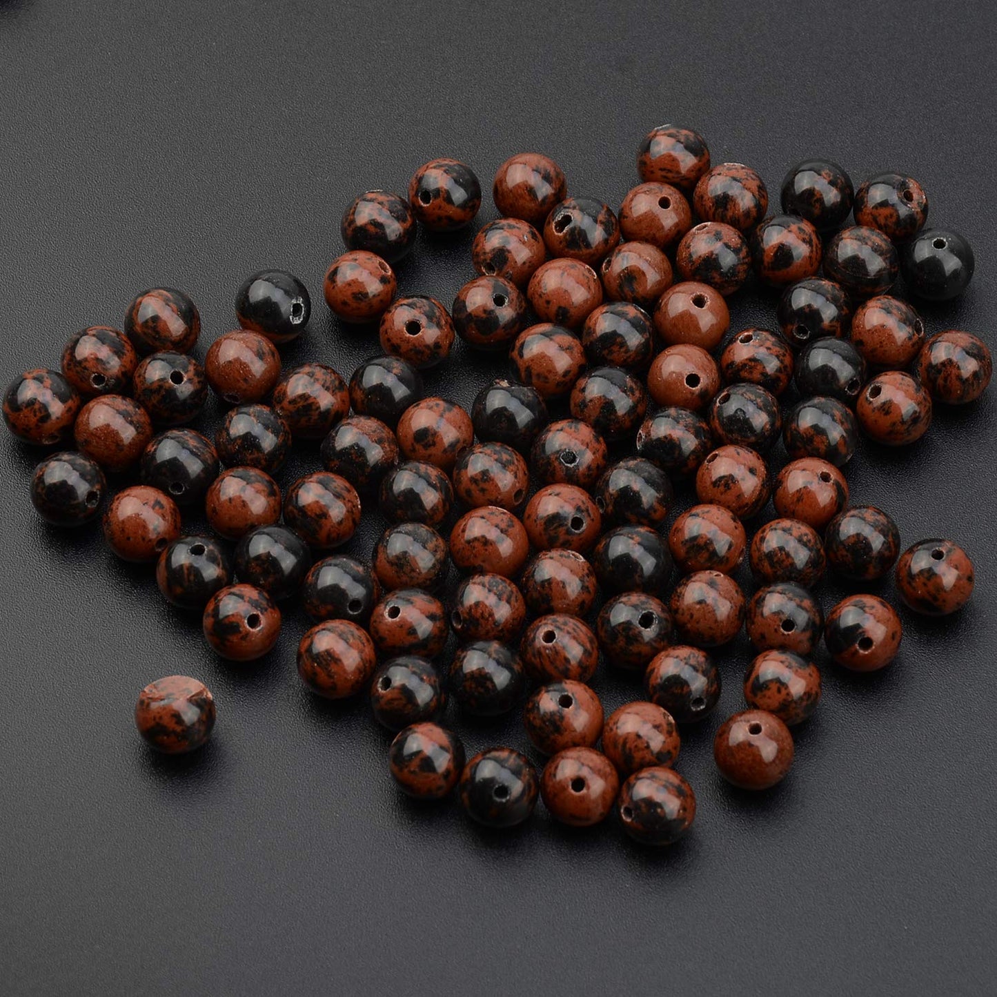 LPBeads 100PCS 8mm Natural Mahogany Obsidian Beads Gemstone Round Loose Beads for Jewelry Making with Crystal Stretch Cord
