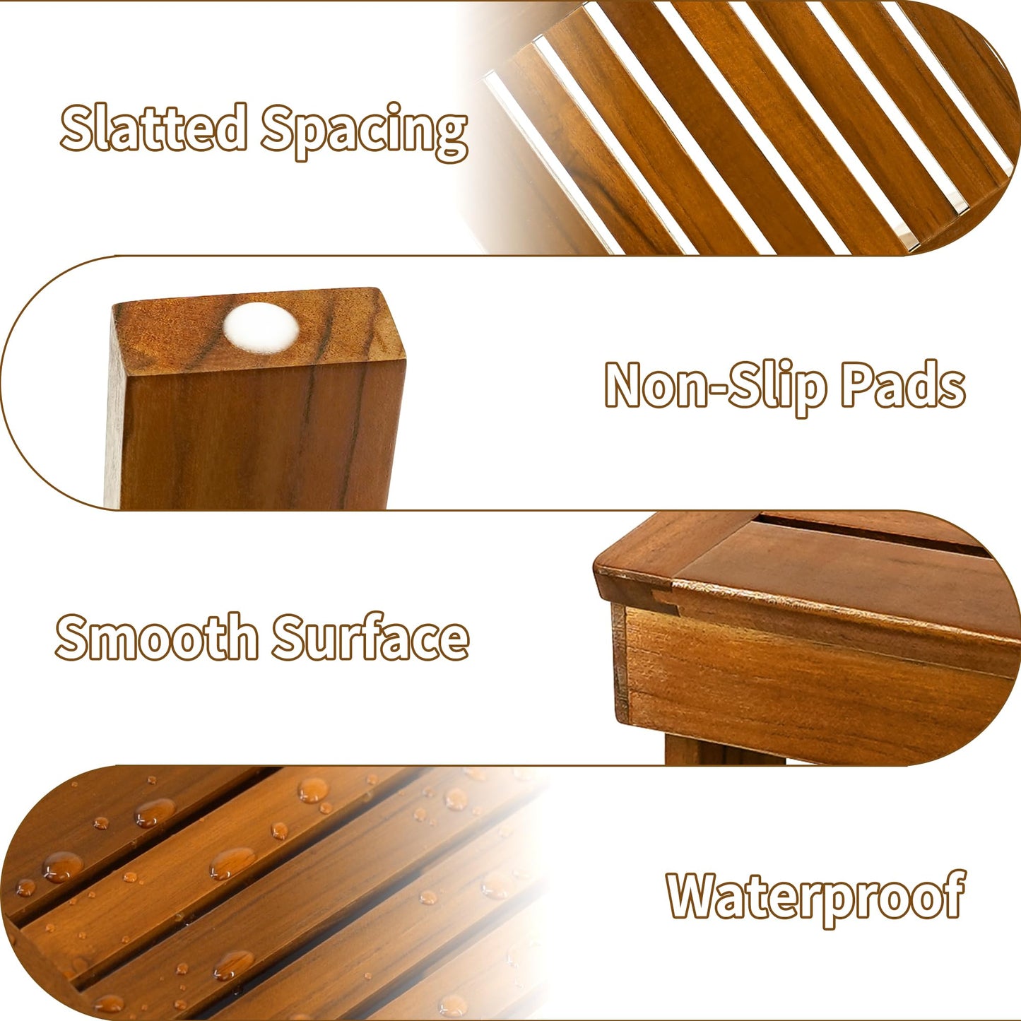 Utoplike Teak Wood Shower Foot Stool for Shaving Legs, Sturdy Shower Foot Rest for Shower Shaving, Wooden Shower Foot Step for Bathroom