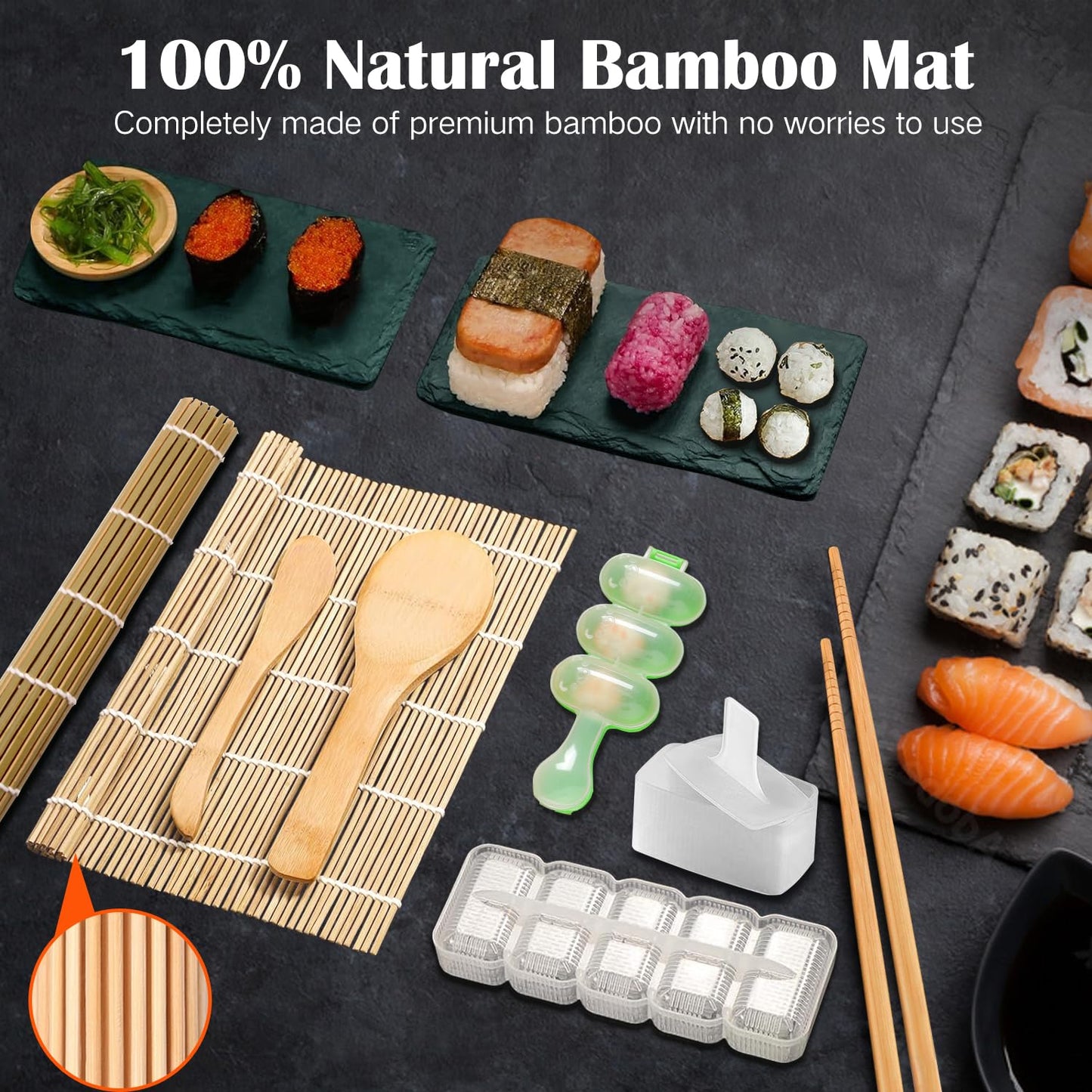 SmileTools Sushi Making Kit, 28 in 1 Sushi Roller Kit with Bamboo Mats, Sushi Bazooka, Nigiri Gunkan Sushi Mold, Musubi Maker, Rice Ball Mold & More