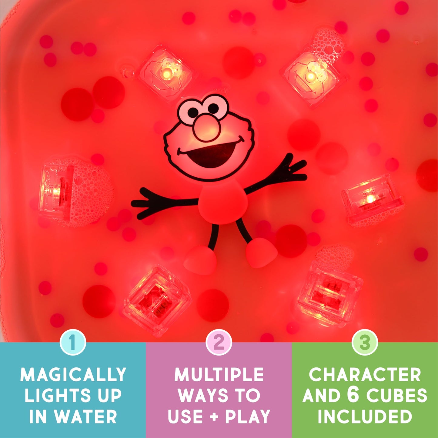 Glo Pals x Sesame Street Water-Activated Light-Up Cubes for Sensory Play (Elmo - Cubes with Character)