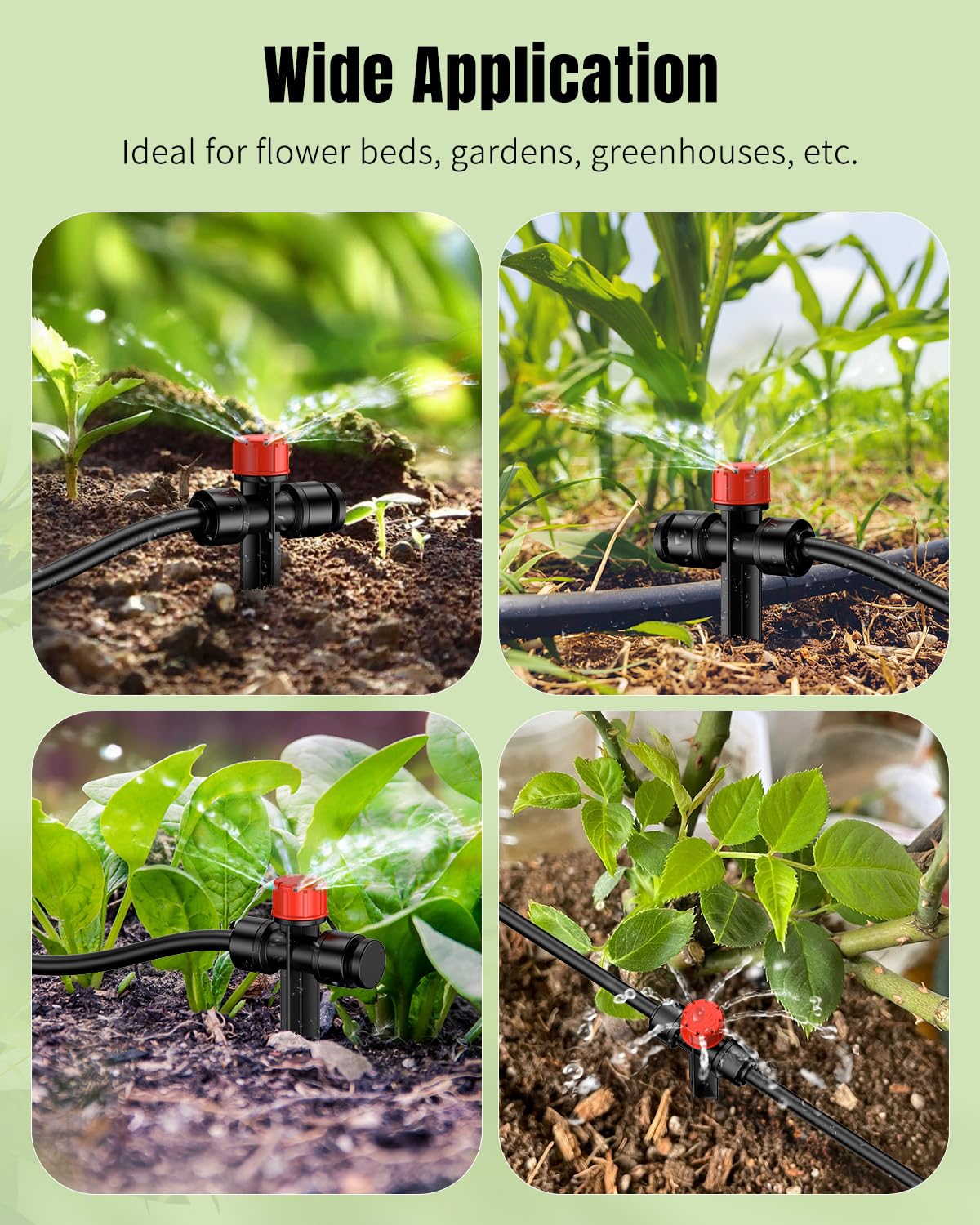 Pawfly 30 Pcs Push-to-Fit Drip Irrigation Emitters, 8-Stream Sprinklers Drip Emitters for 1/4 Inch Tubing with Stake & End Plugs, Two-Way Connection Irrigation Drippers with Adjustable Water Flow