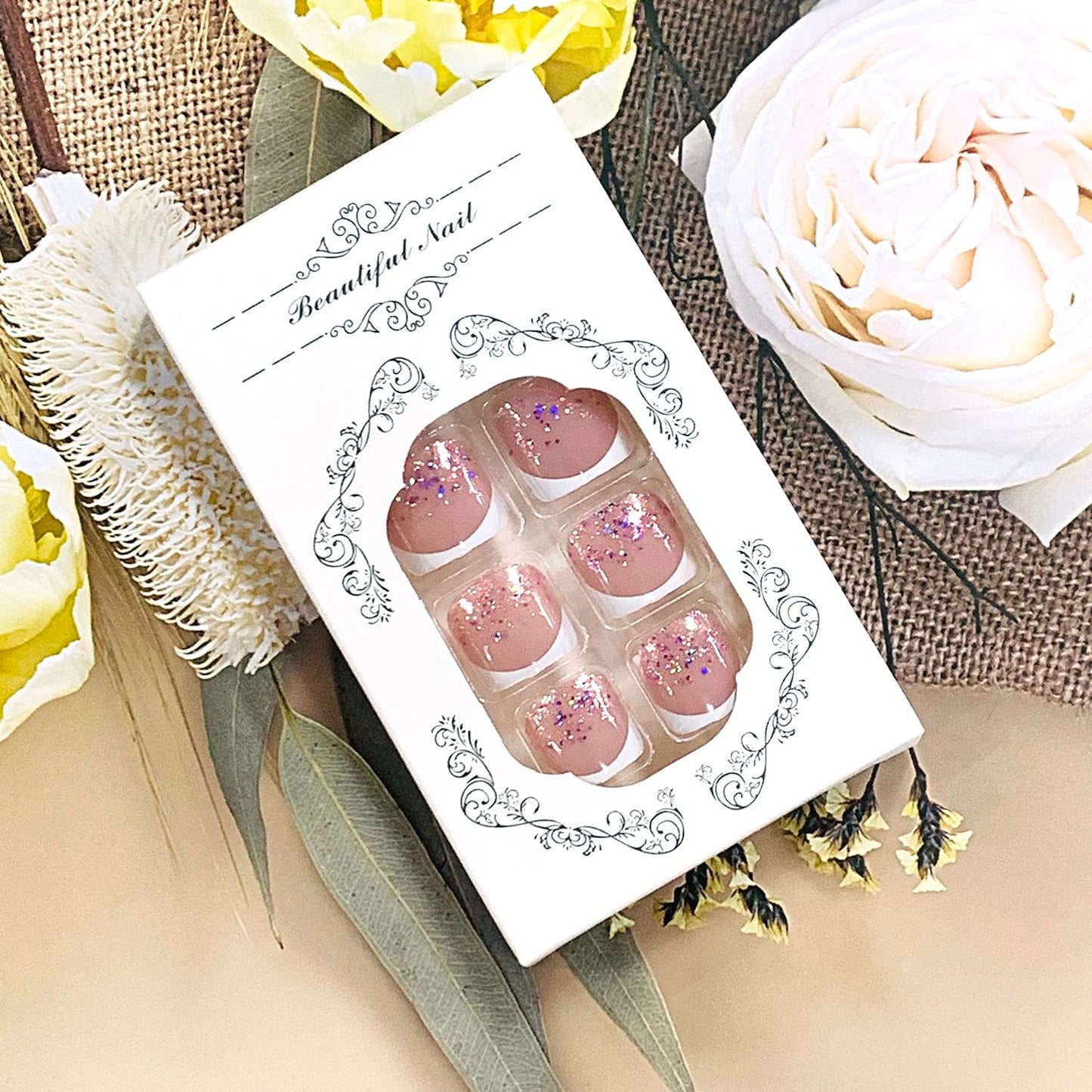 FIEONCIY Press on Toenails with Designs Acrylic Fake Nails for Toe Artificial False Nails with Charms Glue on Toe Nails for Spring Summer Stick on Toenails for Women Girls(ST3211)