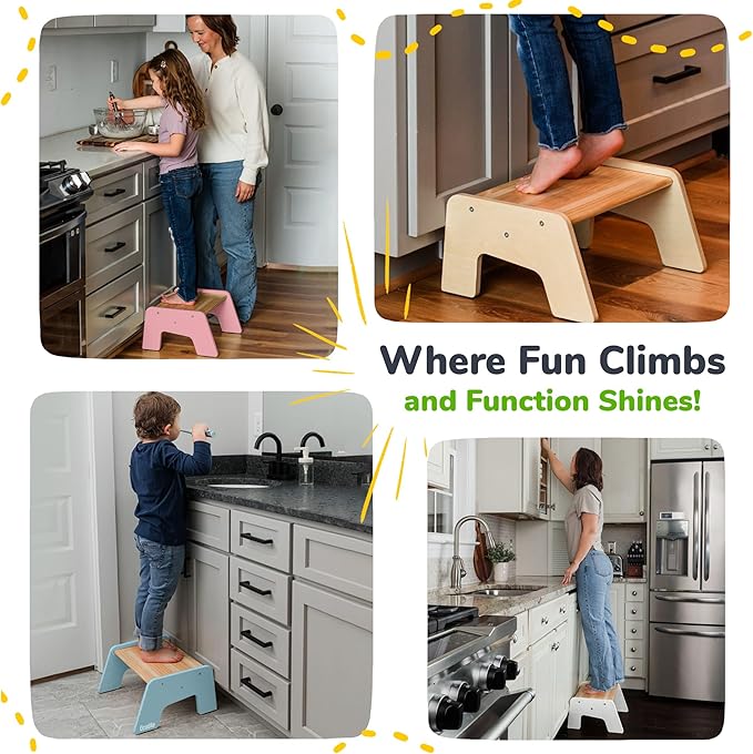 OCODILE 1-Step Wooden Step Stool for Toddlers | Kids Step Stool for Bathroom Sink, Kitchen, and Potty Training | Non-Slip Stool for Toilet Independence | Wooden Step for Children Ages 2+ Blue