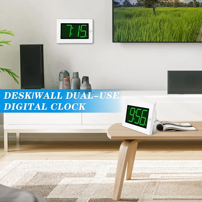 KWANWA Large Digital Alarm Clock, 3" LED Display Battery Operated, Dimmable Auto Night Mode, Easy to Read for Seniors Visually Impaired, Cordless Wall Clock or Table Clock for Bedroom Kitchen RV