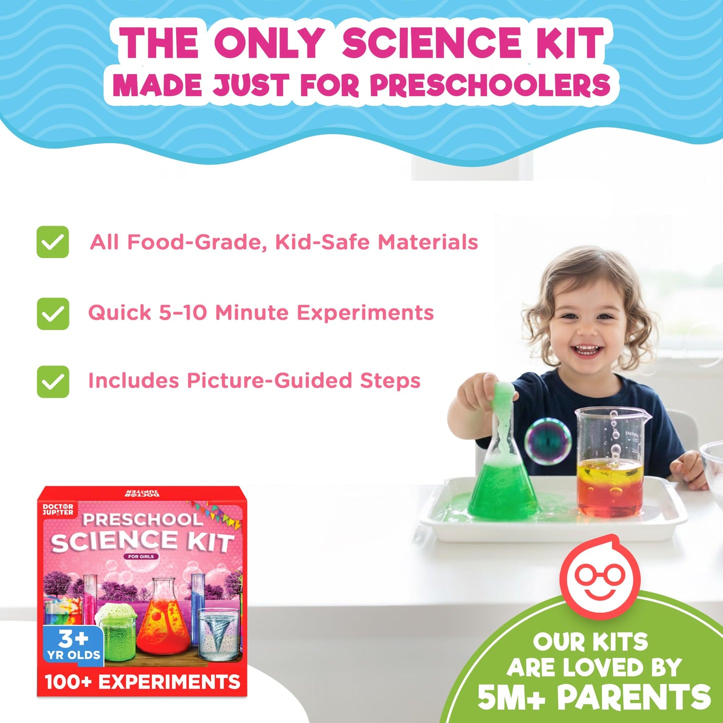 Doctor Jupiter Preschool Science Kit for Kids Ages 3-5 | Toddler Learning Activities, Birthday Gift Ideas for 3-4-5 Year Old Girls | Learning & Educational Toy STEM Kit with 100+ Experiments