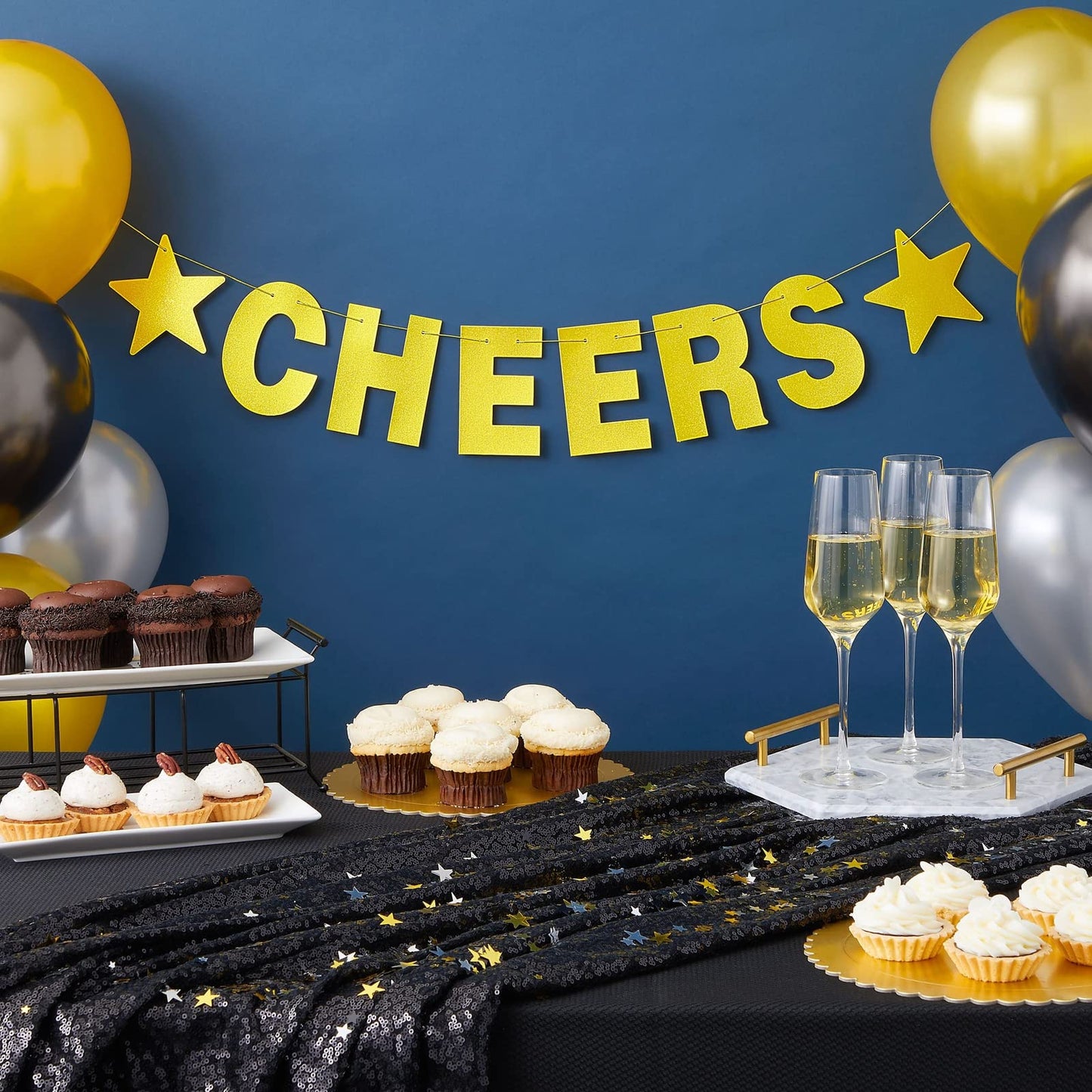 Make Your Own Banner Kit - 130-Piece, Gold Glitter, 5-Inch Characters - DIY Banner Kit with Glitter String Letters for Birthday & Wedding Party Decor