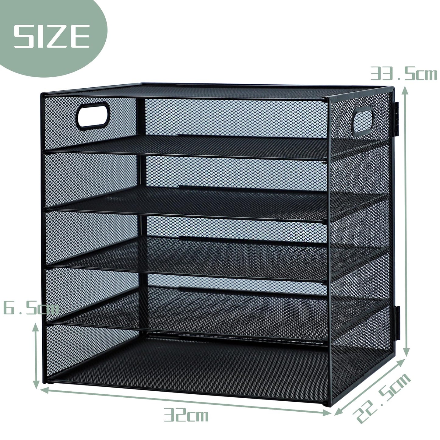IOUGDSEC Paper Letter Tray with Handle, 5 Tier Metal Mesh Desk File Organizer, A4 Paper Desktop Filing Trays, Desk Tidy Magazine Document Holder for Home Office, Black