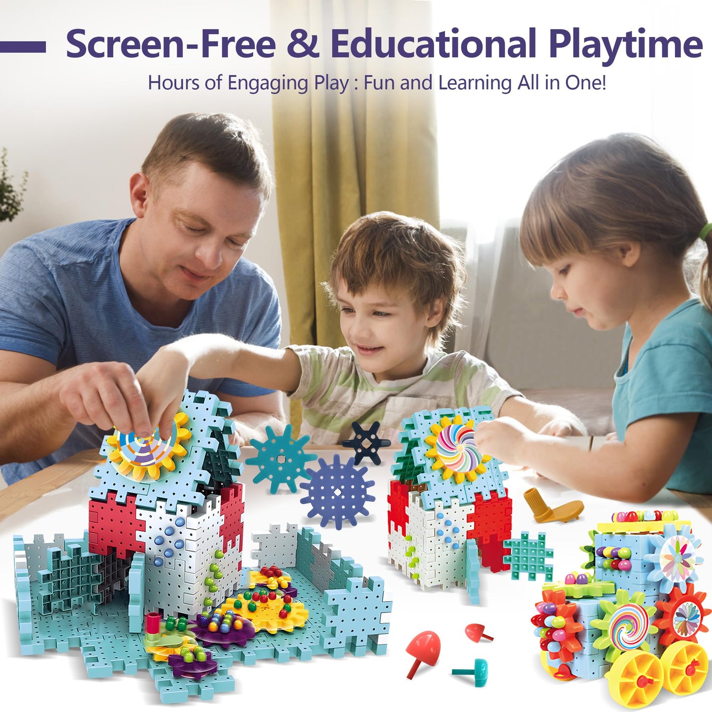 ROHSCE Gear Toys Interlocking Building Blocks, 150 Piece Educational Engineering Building Toys Set, Creative Construction STEM Kits for Boys Girls, Waffle Blocks for Kids Ages 3+