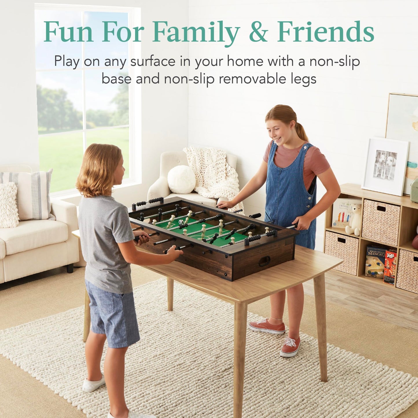 Best Choice Products 40in Tabletop Foosball Table, Compact Mini Arcade Table Hand Soccer for Kids and Adults, Home, Game Room w/ 2 Balls - Dark Wood
