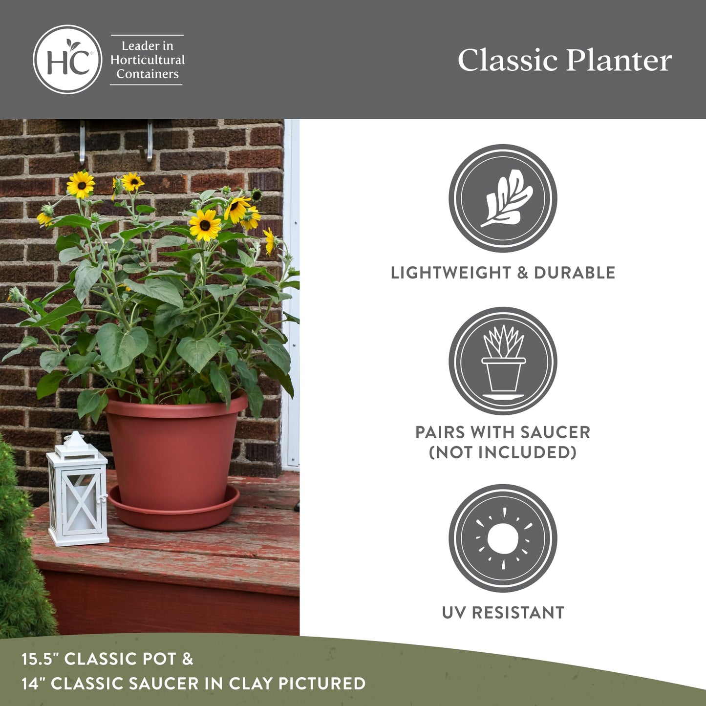 The HC Companies 11.5 Inch Classic Round Planter Pots with Drainage, Rolled Rim Plastic Planters for Indoor & Outdoor Plants, 2-Pack Decorative Flower Pots for Garden, Office & Home Decor, Slate Blue