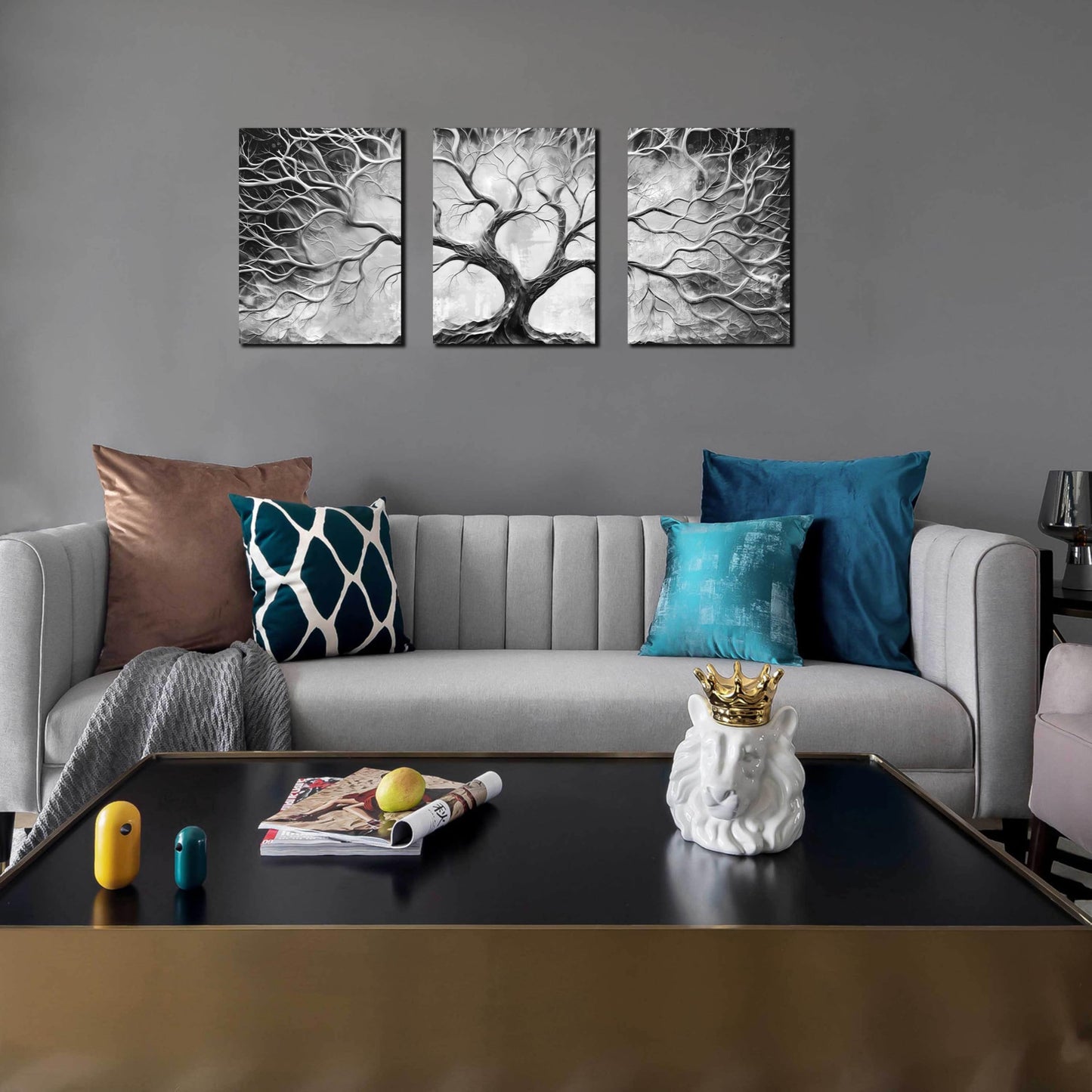 Tree Wall Art for Living Room - Modern Black and White Pictures Wall Art for Bedroom - 3 Piece Wall Decor for Office Size 12" x 16"