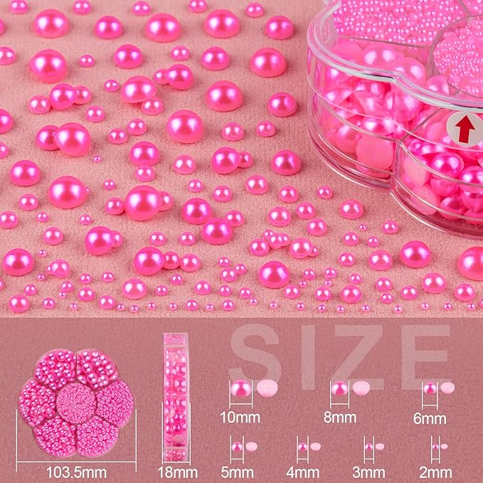 Nail Art Flat Back Half Round Pearl Kits 25, 1 Box of 6000 Pcs Flat-Back Peach Pearl with Tweezer and Picker Pencil for Home DIY Nails Body Face Craft and Salon Use