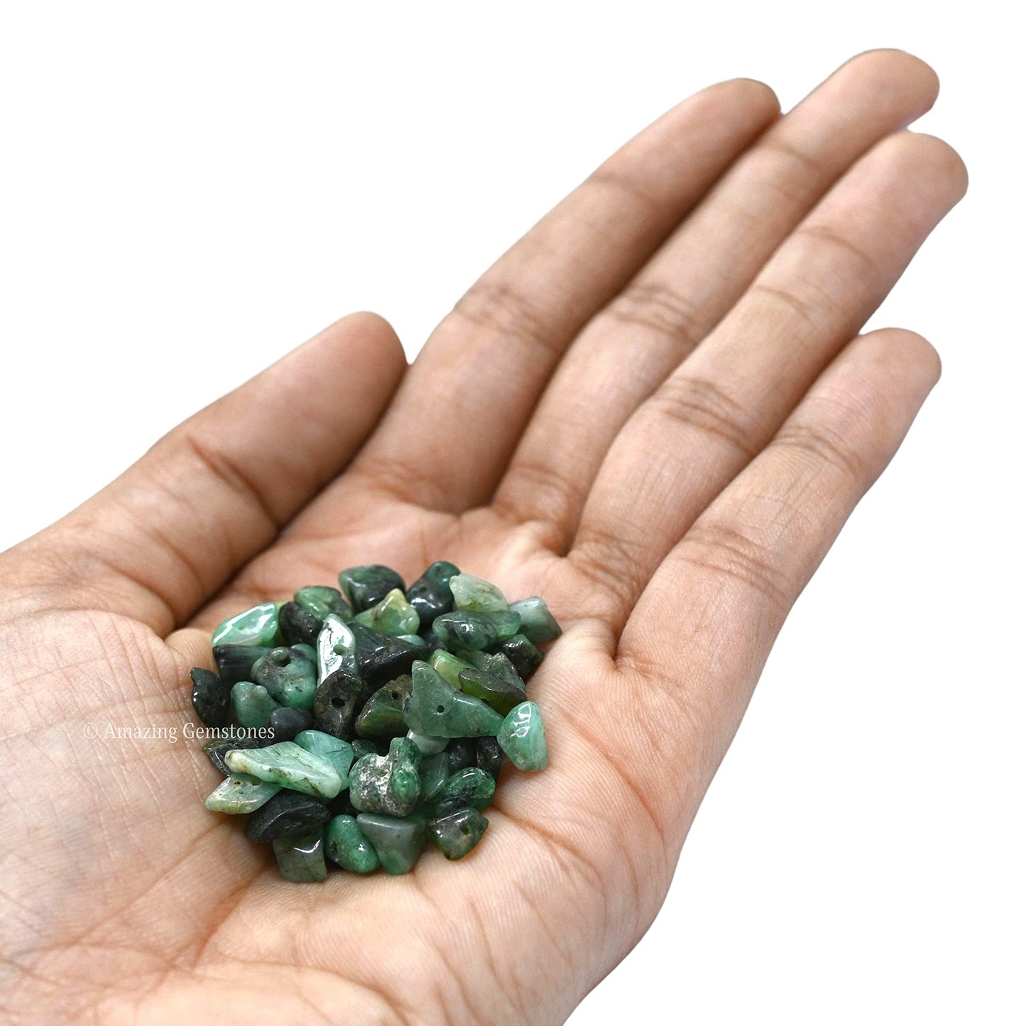Emerald Pre Drilled Crystal Crushed Chips Beads for Bracelets Making, DIY Handmade Natural Healing Crystals (25 Inch Strand)