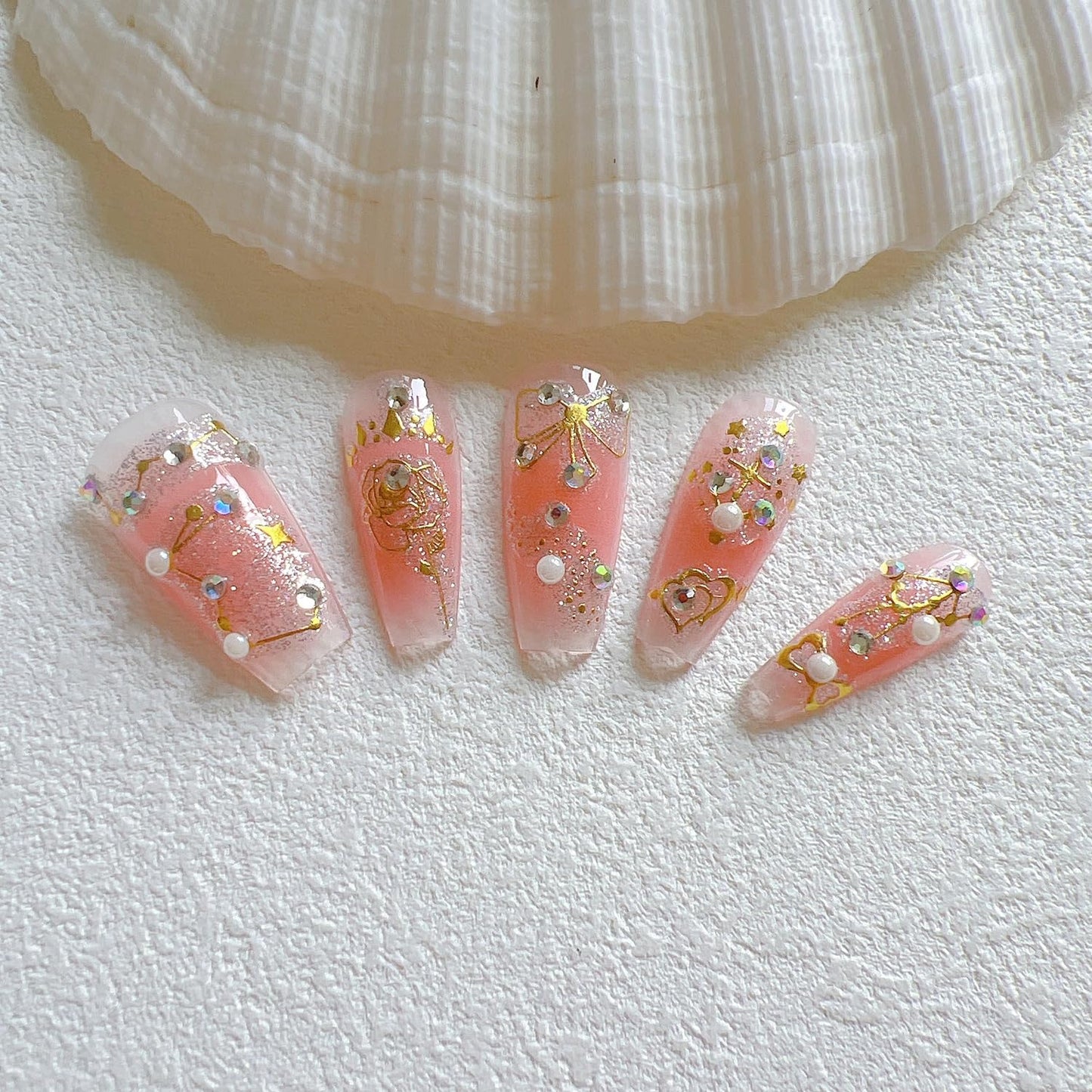 NAIL ANGEL 12Sheets Nail Art Adhesive Sticker Sheets Glitter Designs with Gold Decal Antique Baroque Styles with Rhinestones and Pearls Decals Nail Art 10356