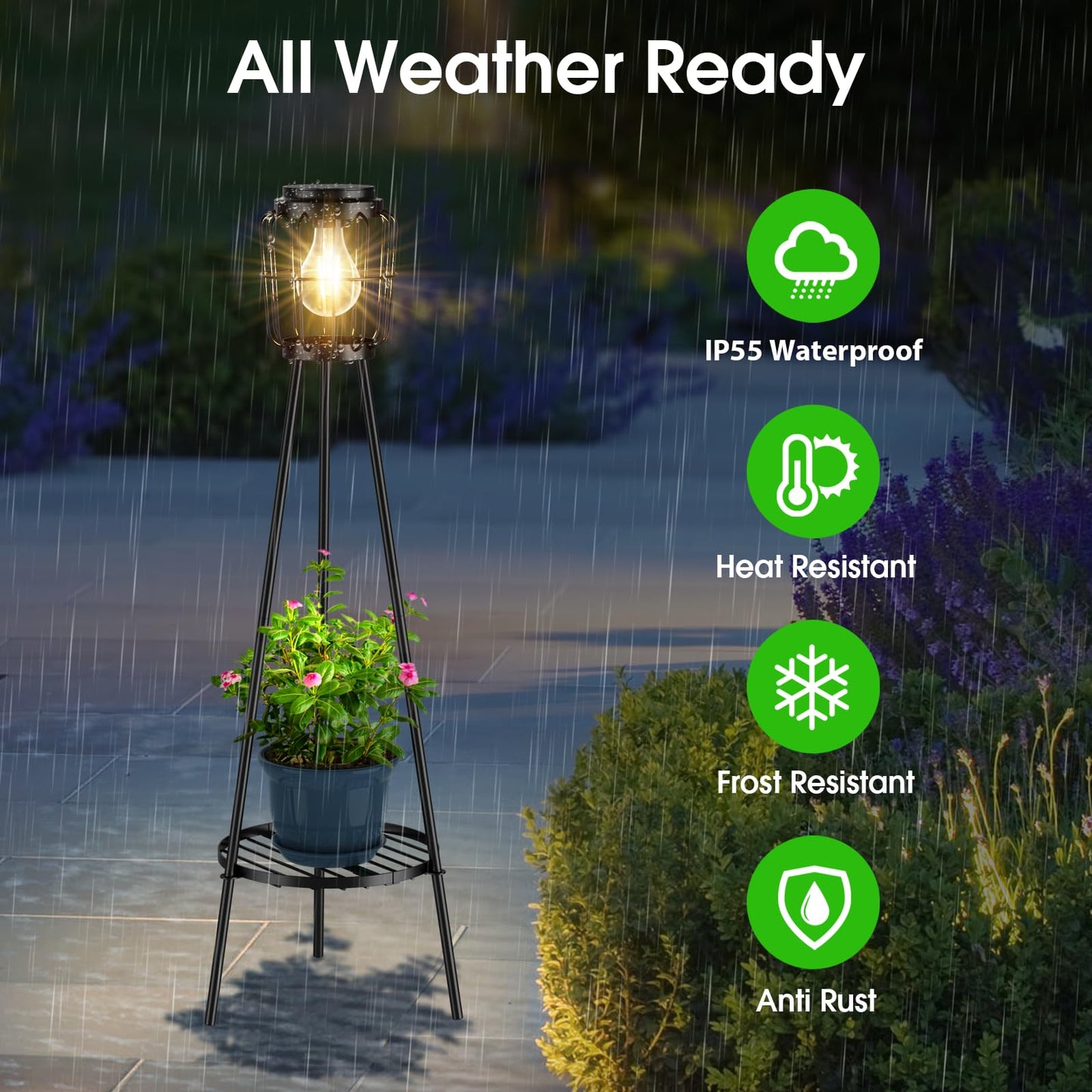 MXwcy 2 Pack Solar Lights Outdoor with Plant Stands, Solar Floor Lamp with LED Edison Bulbs for Garden Yard Pathway Driveway Front/Back Porch Decoration