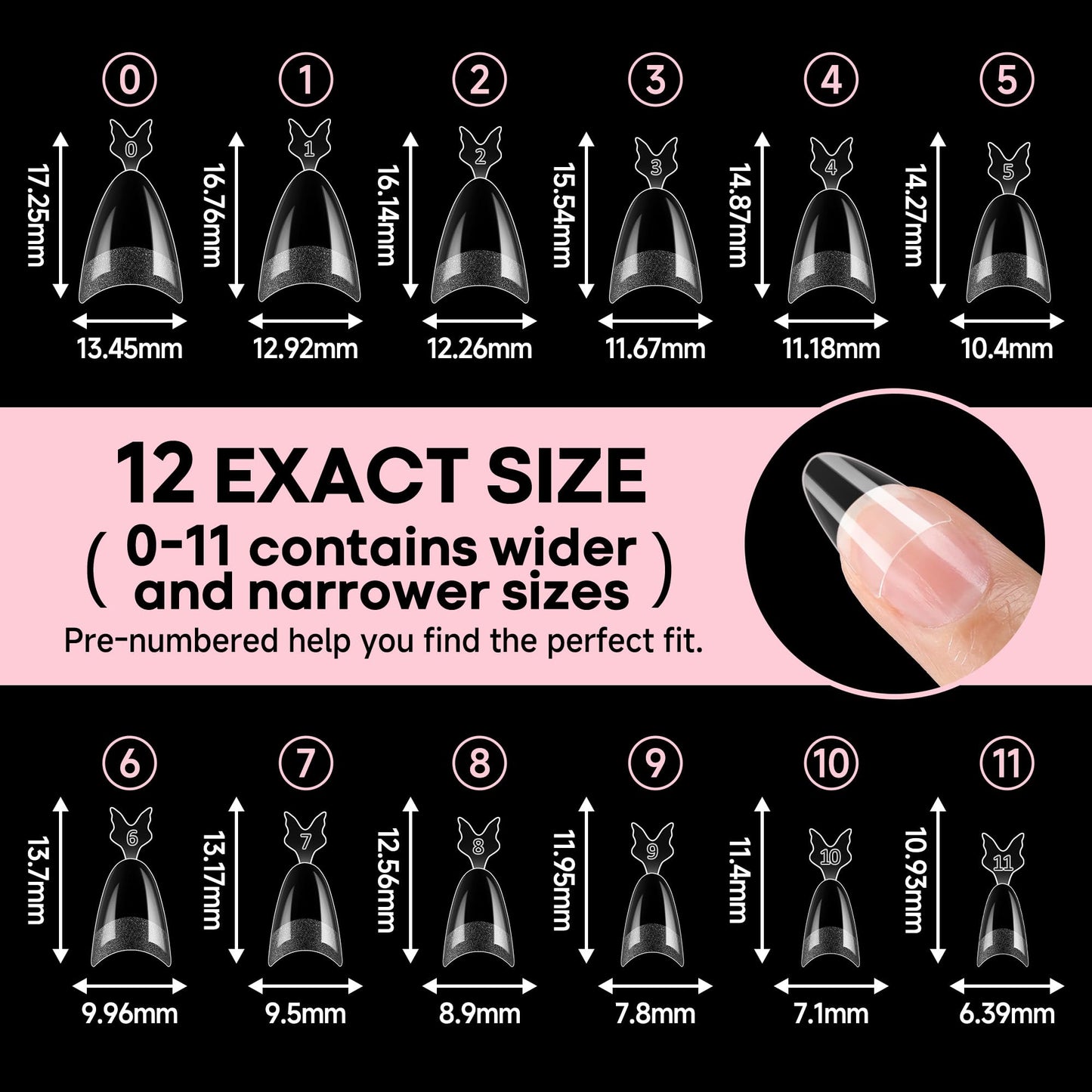 UNA GELLA Almond Nail Tips, 312PCS Half Cover Almond Shape Nail Tips Soft Gel Tips 12 Sizes Pre-shape Acrylic Clear False Nails with Handles for Press on Nails Extension DIY Home Salon