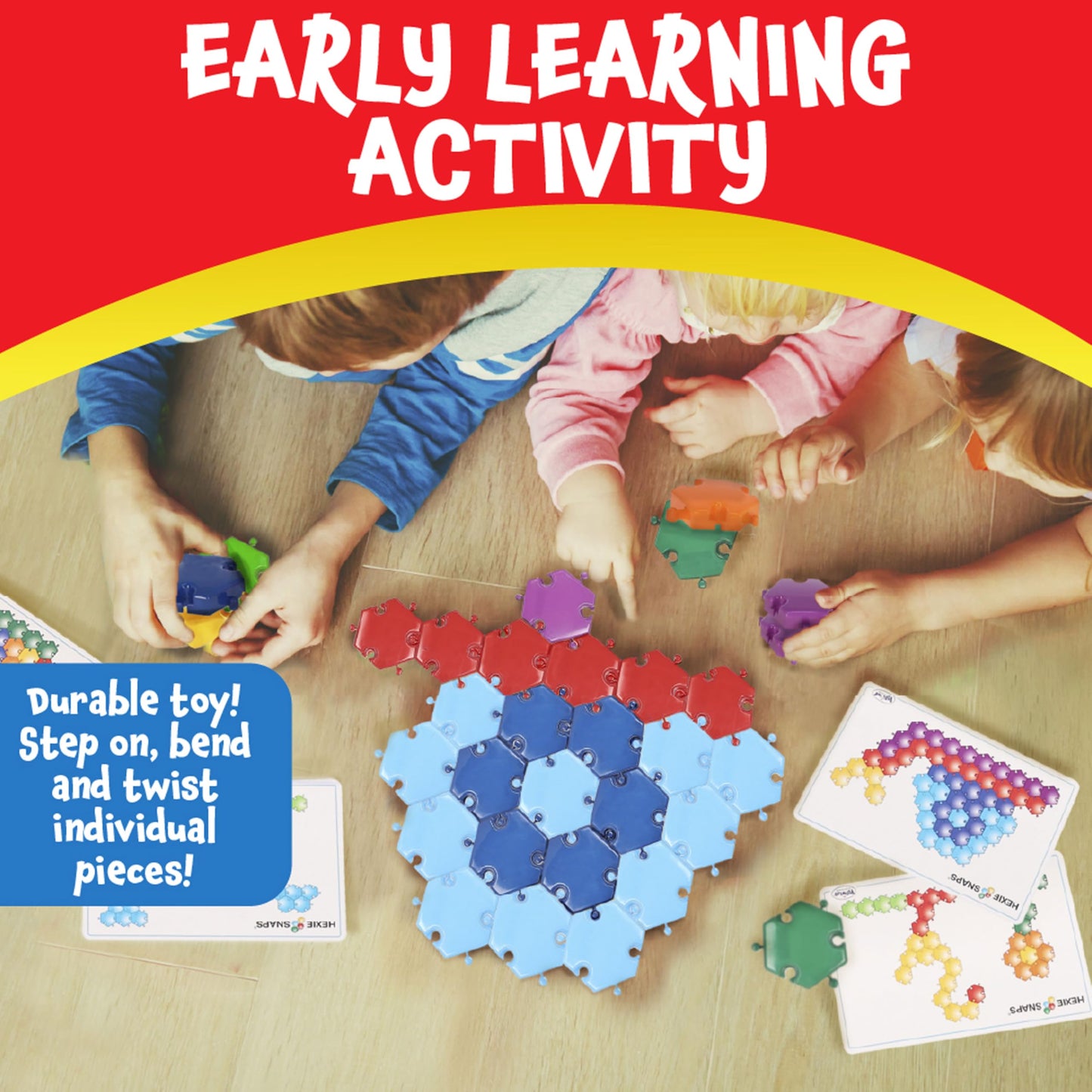 Popular Plaything Pattern Blocks Puzzle Building Educational Toy Stem Gift for Kids 2-6 92 Pieces & Carrying Case - Hexie-Snaps