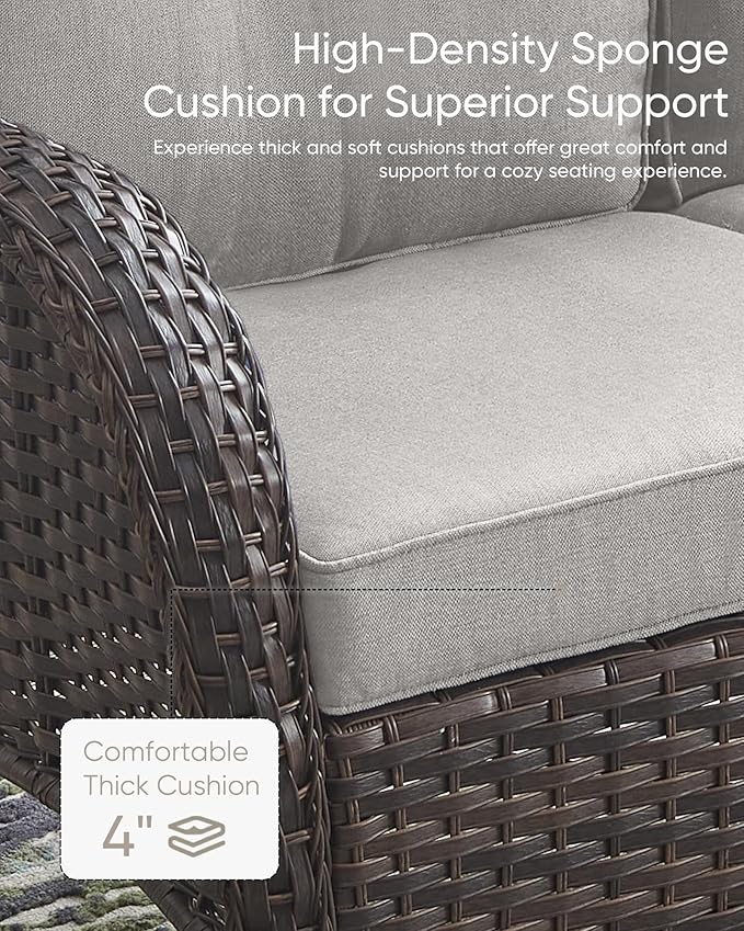 HUMMUH 7-Piece Patio Furniture Set with Fire Pit,Wicker Patio Sofa Set Outdoor Swivel Rocking Chairs with Ottomans for Backyard,Poolside,Deck
