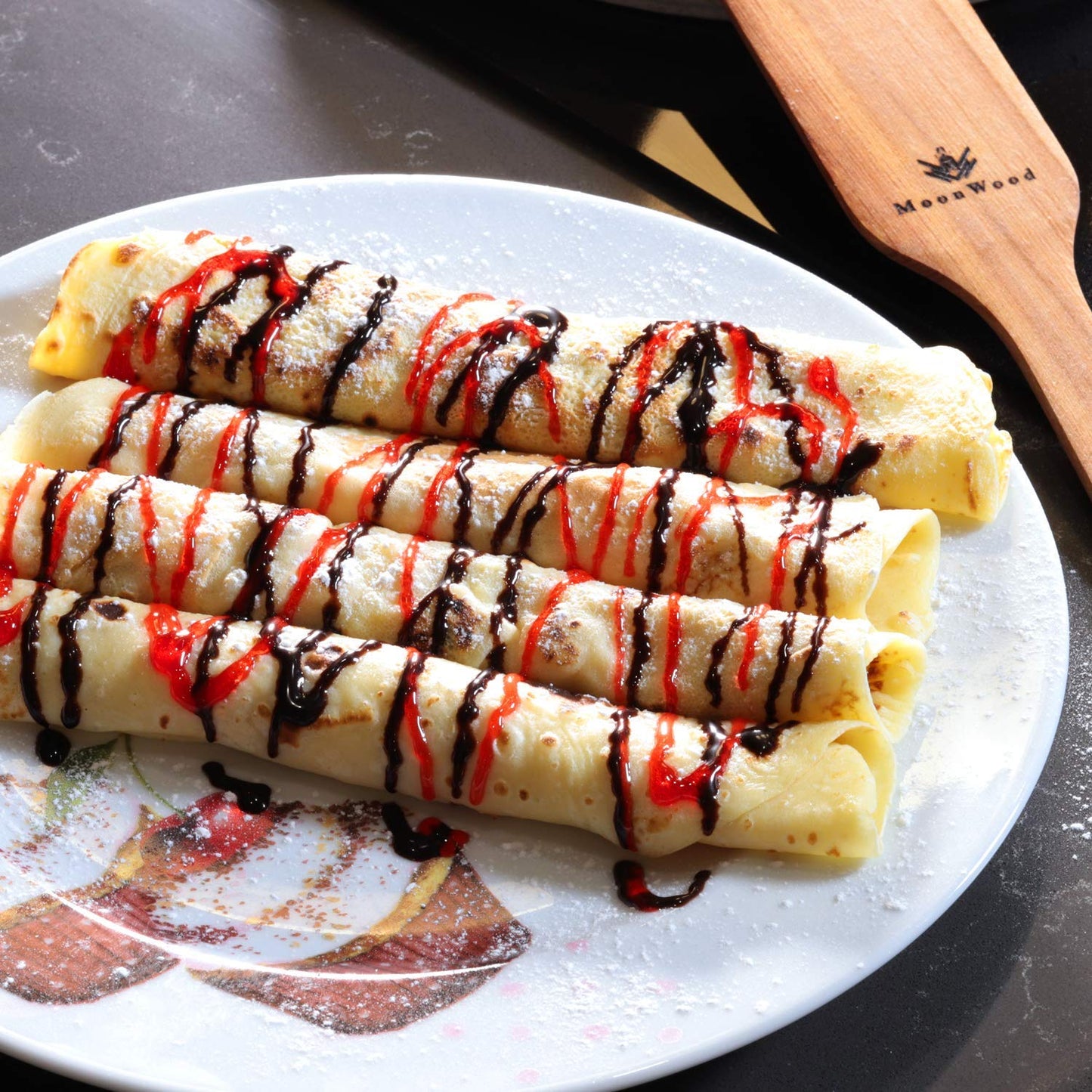 Crepe Spreader Set with Turner, 4-Piece Wooden Batter Tools (3.5, 5, 7, 12 Inch), T-Shaped Design for Pancakes and Griddle Cooking