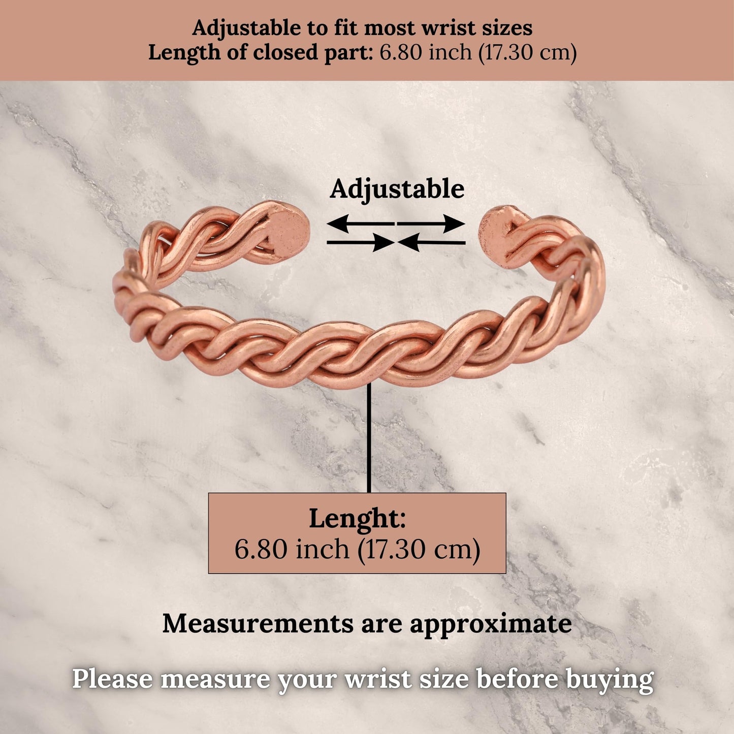 tunarts Handmade Elegant Copper Bracelet for Women and Men-Pure Copper Bracelet for Pain Relief-Adjustable,Thickest,Twisted Copper Wire Bracelet (red helix)