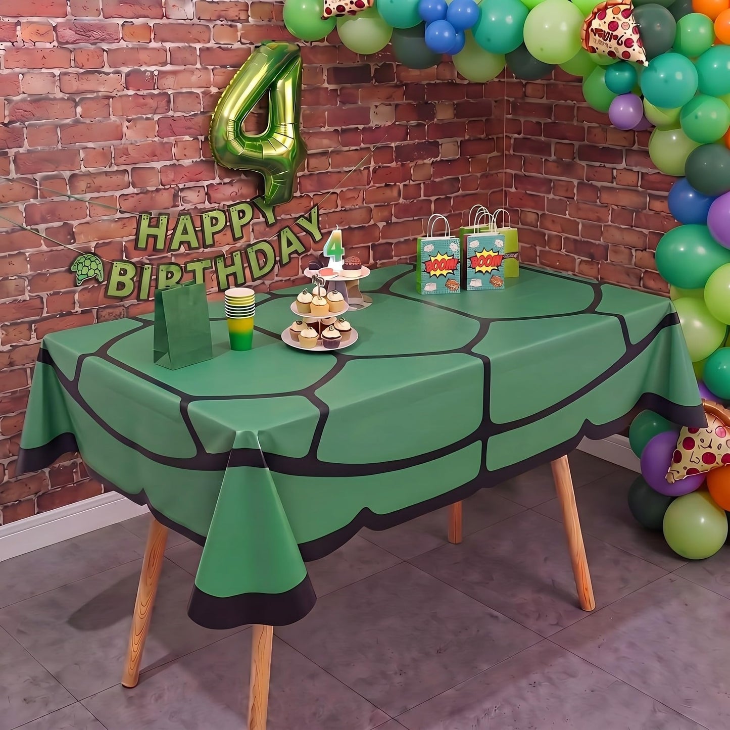 Frienda Turtle Birthday Party Decorations Oversized Turtle Shell Tablecloth Party Supplies 70.8×55.1 Inch Green Irregular Cartoon Theme Table Decorations Durable Polyester Fabric Table Cover