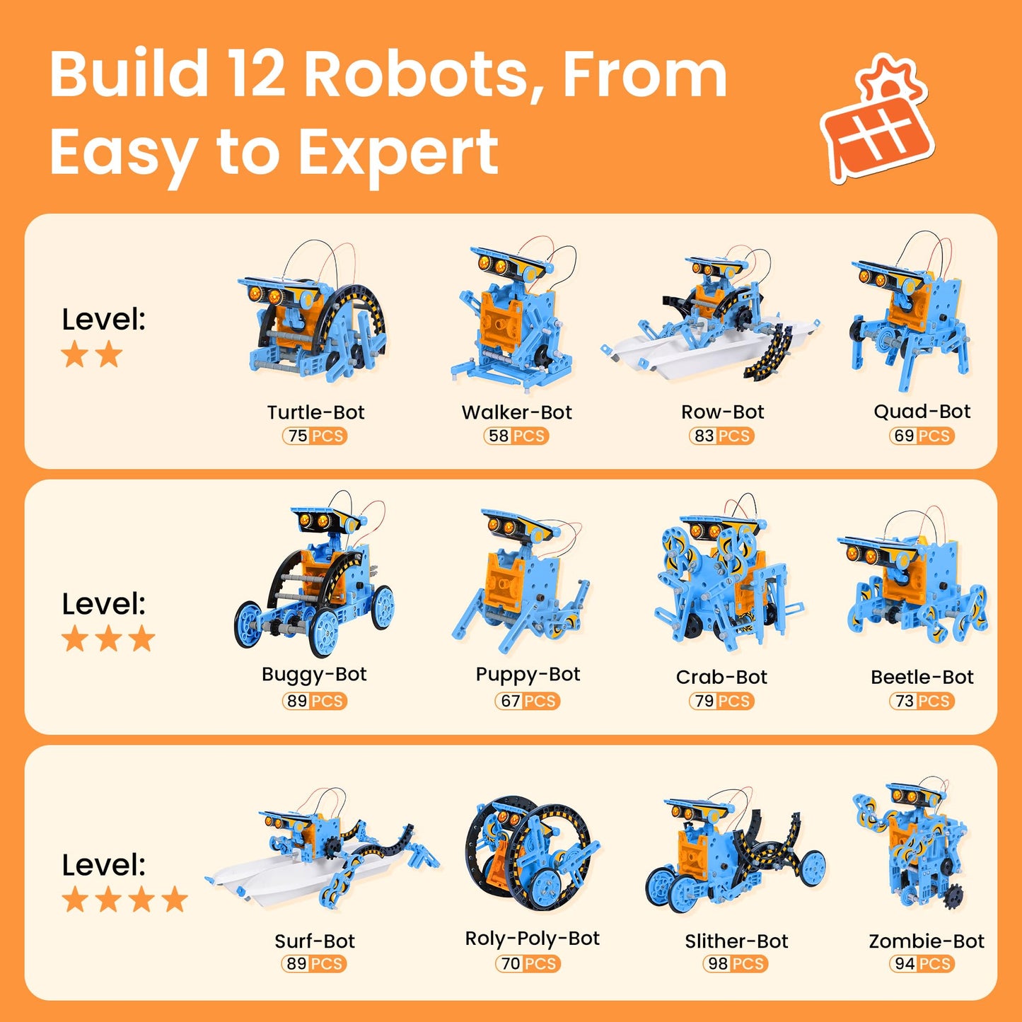 Sillbird Solar Building Robot Kit STEM Gift for Boys Aged 8-13, DIY Science Educational Toys for Kids Teens Birthday, 12-in-1 Solar or Battery Powered Robotic Set with 196 Pieces