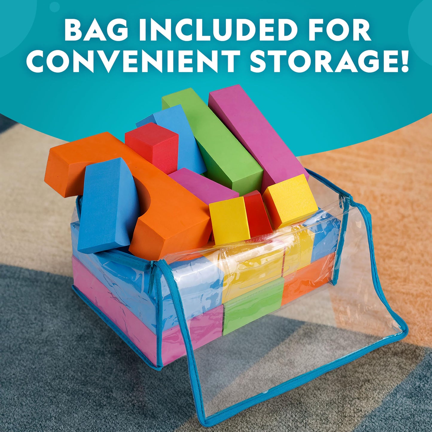 National Geographic Kids Jumbo Foam Blocks – 30-Piece Foam Building Blocks for Toddlers & Preschoolers, Soft Stackable Blocks with Storage Bag, Early Learning & Sensory Building Toy