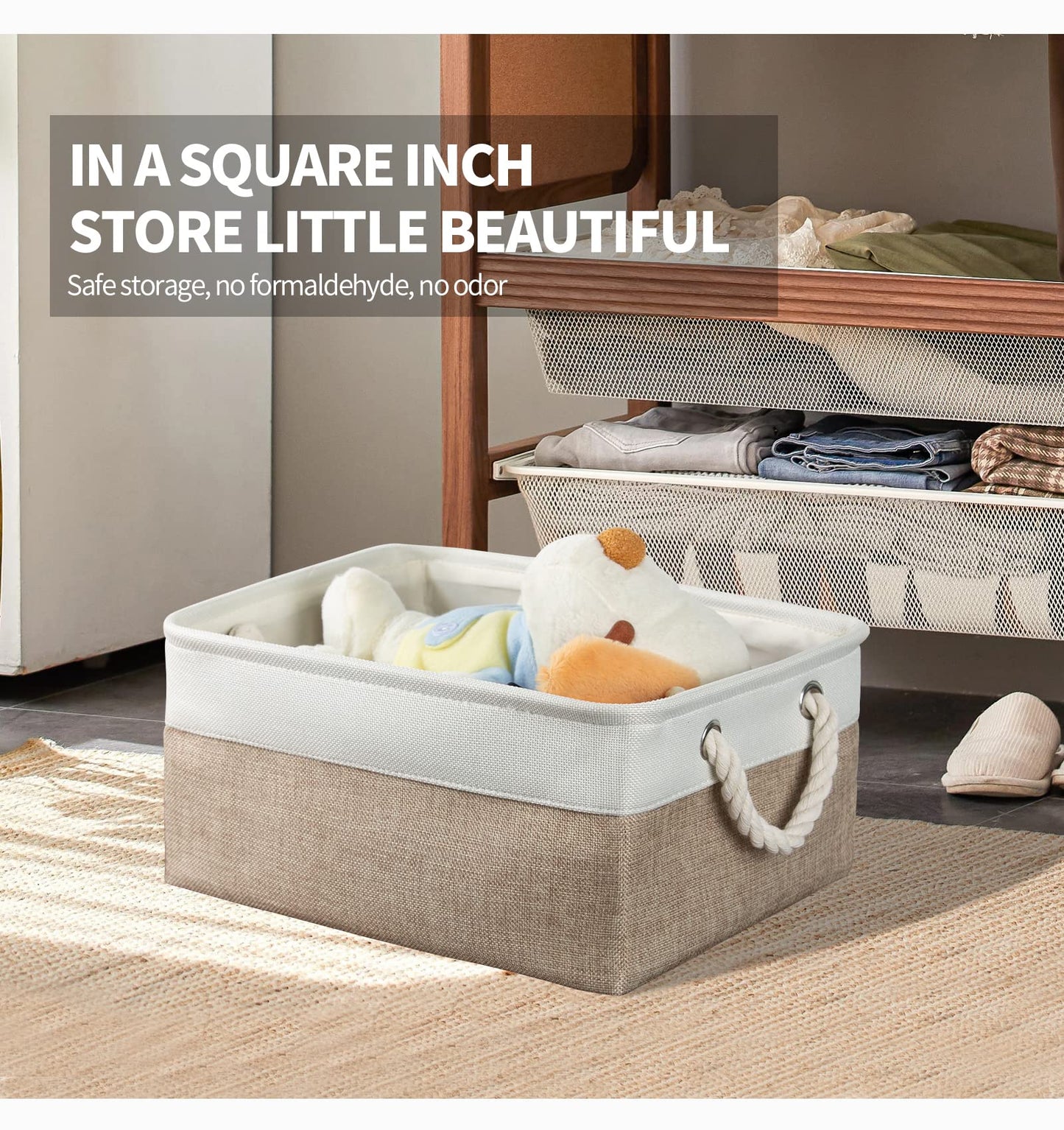 8 Pack Storage Basket Bins - Decorative Baskets Bulk Storage Box Cubes Containers with Handles for Clothes Storage Bathroom, Garage, Books, Home, Office, 13.7L x 9.8W x 6.7H (White&beige)