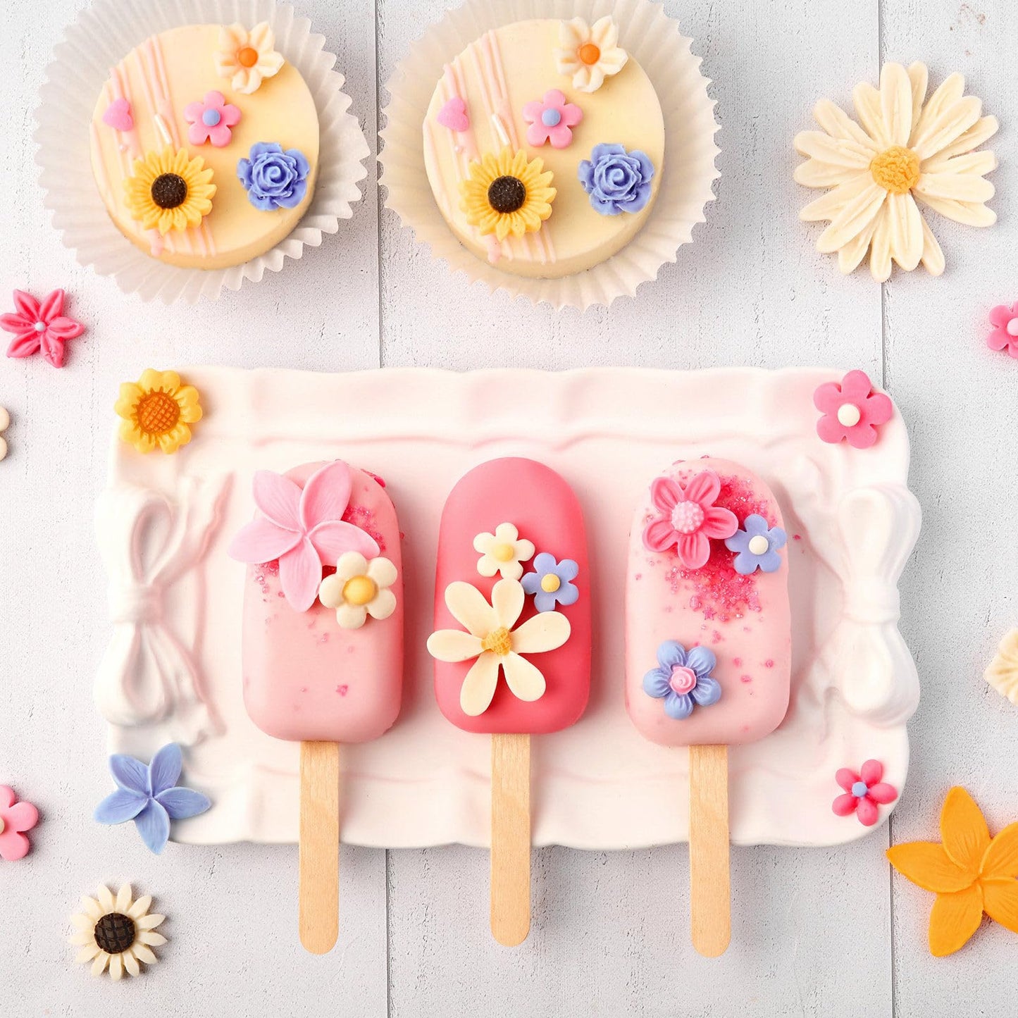 JOERSH 5PCS Silicone Flower Molds, Non-Stick Daisy Sunflower Fondant Chocolate Molds for Dessert Cake Decorating, Cupcake Topper, Cake Pop, Candy