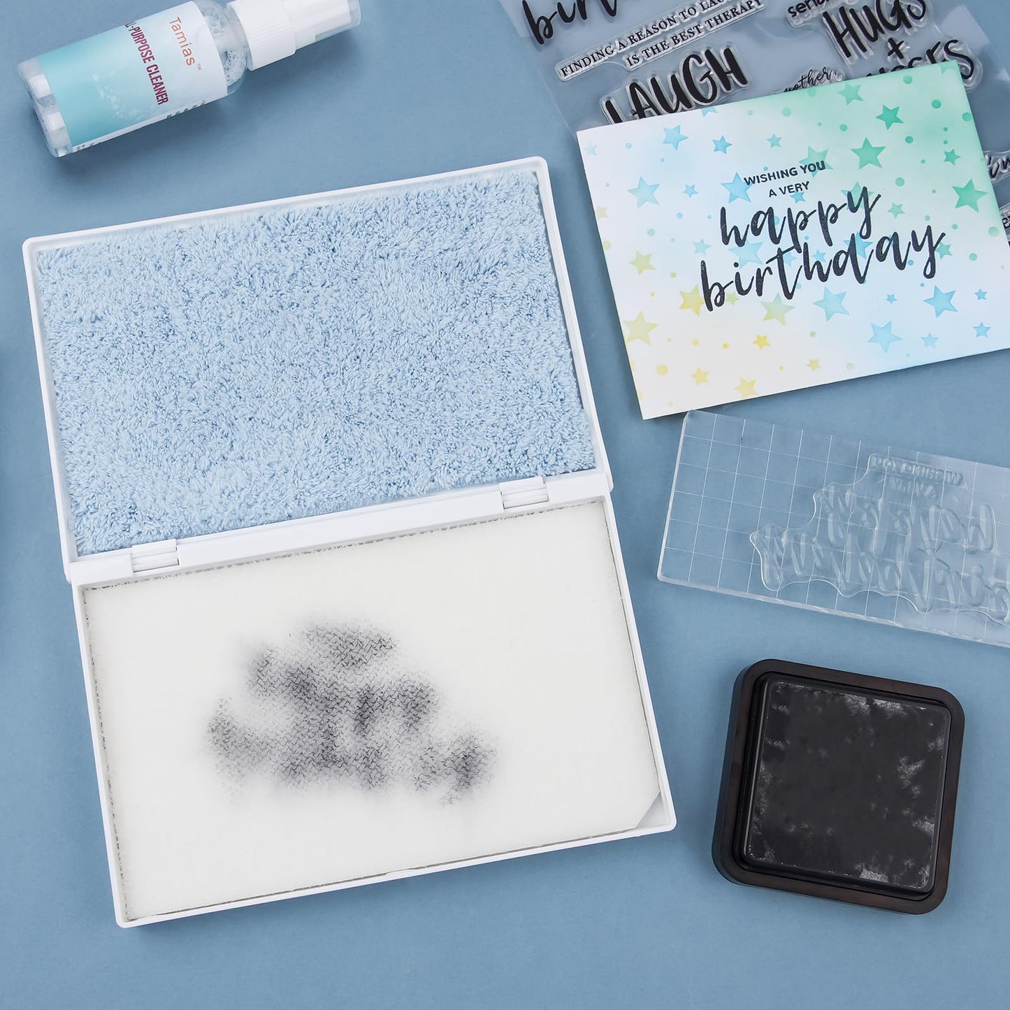 Stamp Scrubber for Stamps,Dual-Sided Stamp Cleaning Pad with Synthetic Bristles,Stamping Tool Cleaning Cling & Foam & Large Clear & Rubber Stamps 7.3x4.9inch