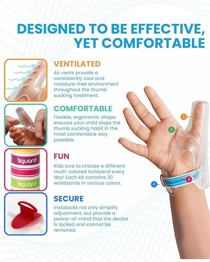AeroThumb Thumb Sucking Prevention Kit – Thumb Sucking Guard with InstaLock System - Deterrent & Treatment For Bad Dental Habits | Ages 7 & Above | More Than 70 lbs – Large | Made in the USA