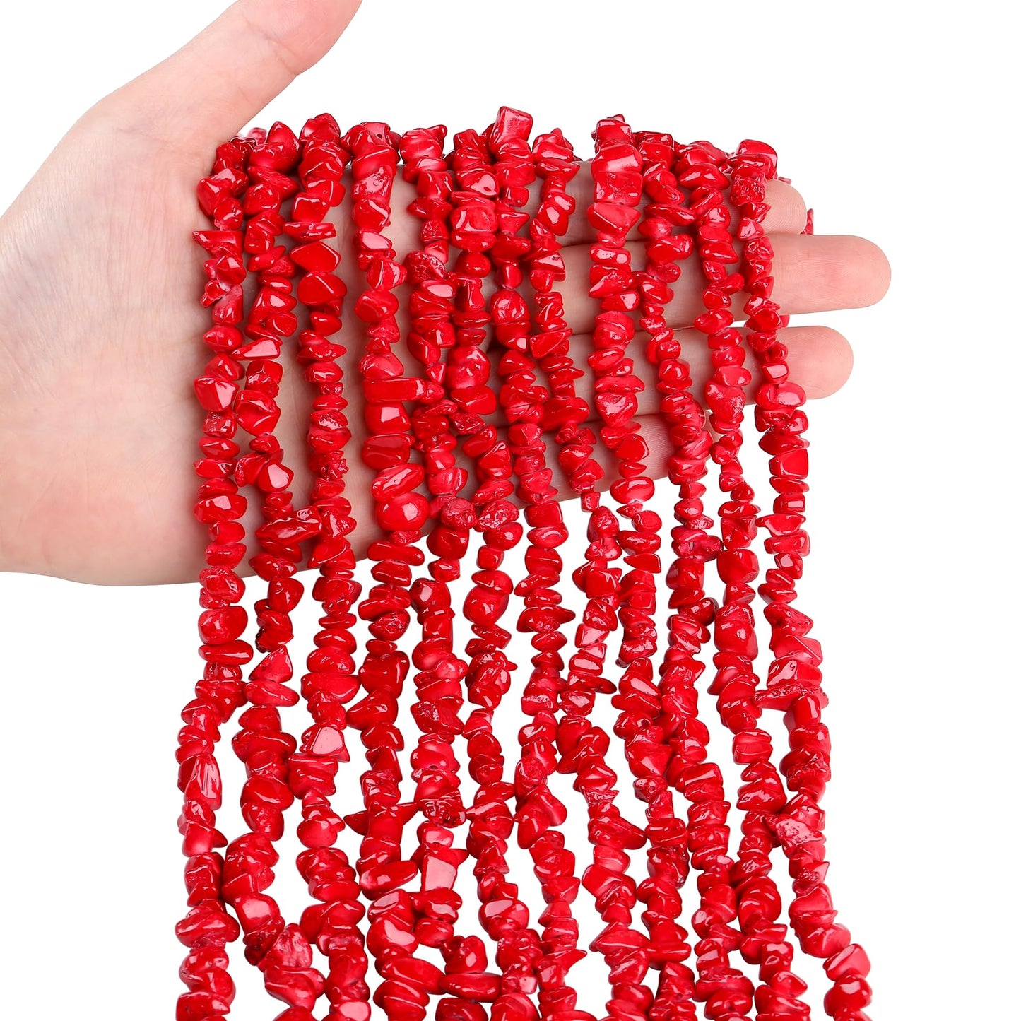 ZHIYUXI 400pcs Red Coral Beads 5-8mm Crystals Gemstones for Bracelet Making Irregular Stone Bead for Jewelry Making Craft2 Strands