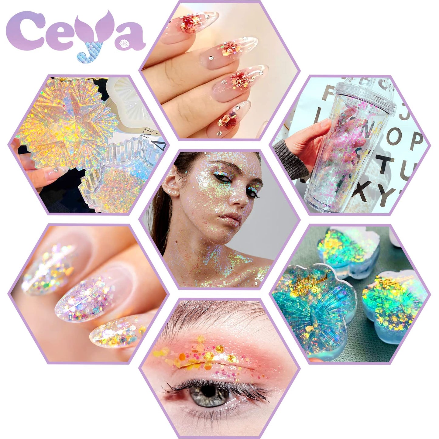 Ceya Chunky Glitter, 3.3oz/ 95g Sky Blue Craft Glitter Mix Fine Powder Flakes Iridescent Nail Sequins for Epoxy Resin, Tumblers, Halloween Party, Festival Decor