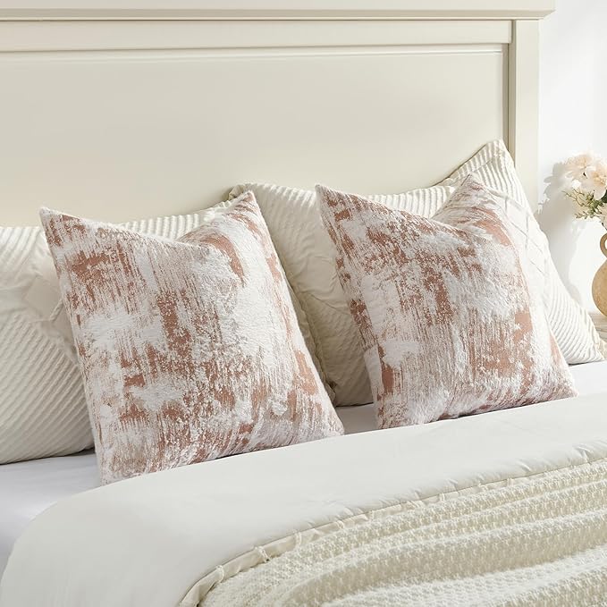 FUTEI Rust White Decorative Throw Pillow Covers 12x20 Inch Set of 2,Soft Faux Cashmere Jacquard - Textured & Cozy Pillow Case,Modern Home Decor for Couch Bed Living Room