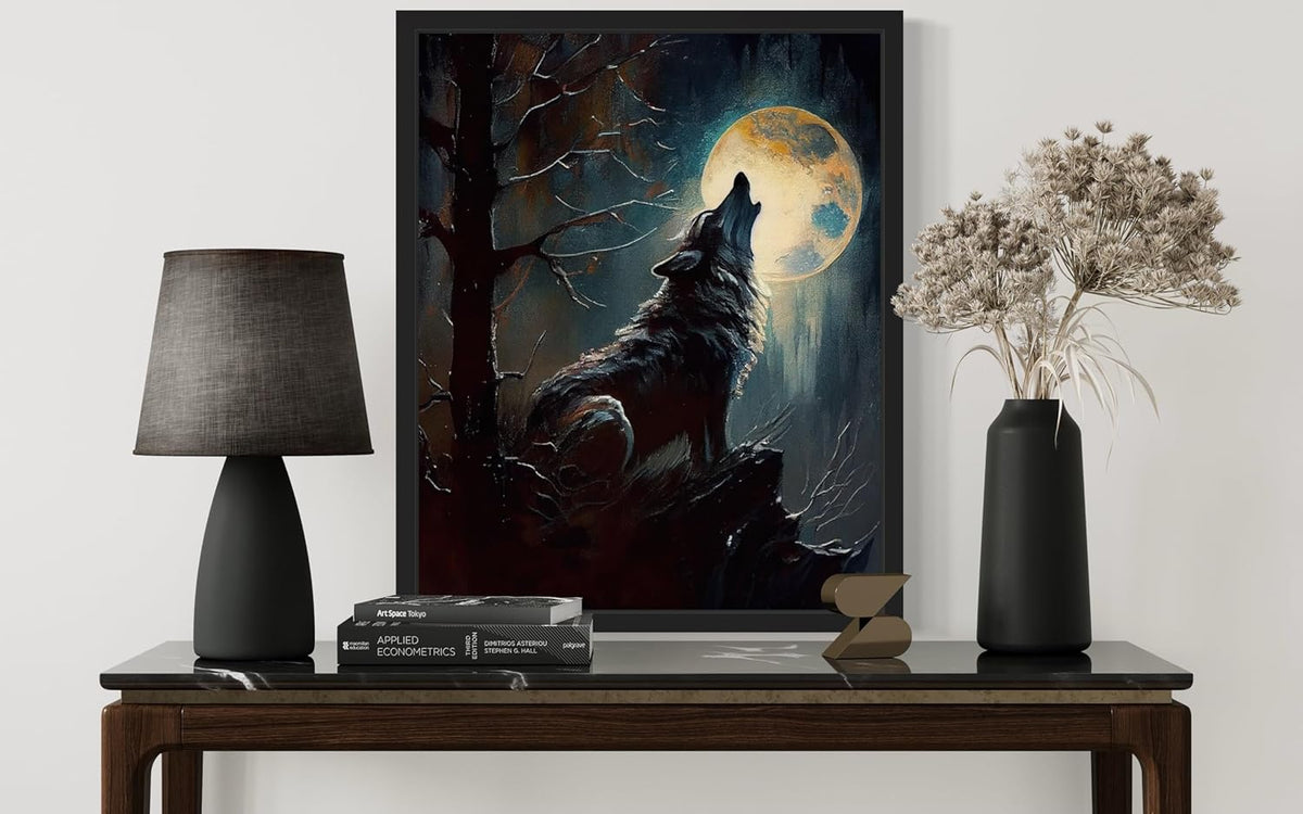 Wolf howling Poster Art Print, Halloween Scary Vintage Wall Art Academia Spooky Painting Decoration for Horror Prints, Gothic Posters Bedroom Decor 89 (Wolf howling, 16 x 20 inches, Unframed)