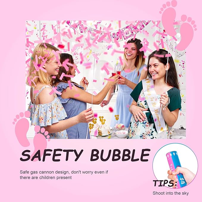 POPUPARTY 6 Pack Gender Reveal Confetti Cannon | No Powder Confetti Poppers | Ideal for Baby Girl Gender Reveal Decoration (6 Pink)