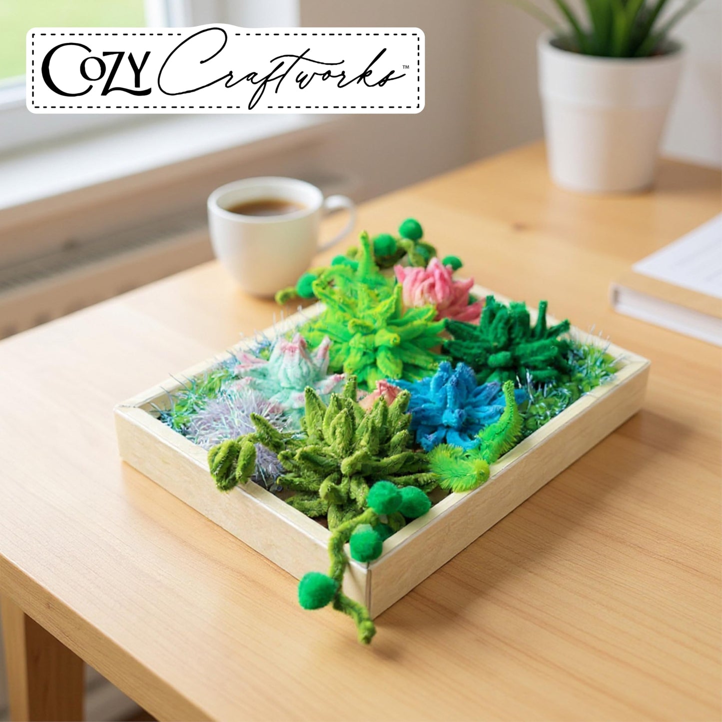 WeVeel Cozy Craftworks Chenille Stem Flower & Succulent Craft Kit for Adults – Create a Wildflower Bouquet and Succulent Box Garden – Relaxing DIY Botanical Arts & Crafts Set
