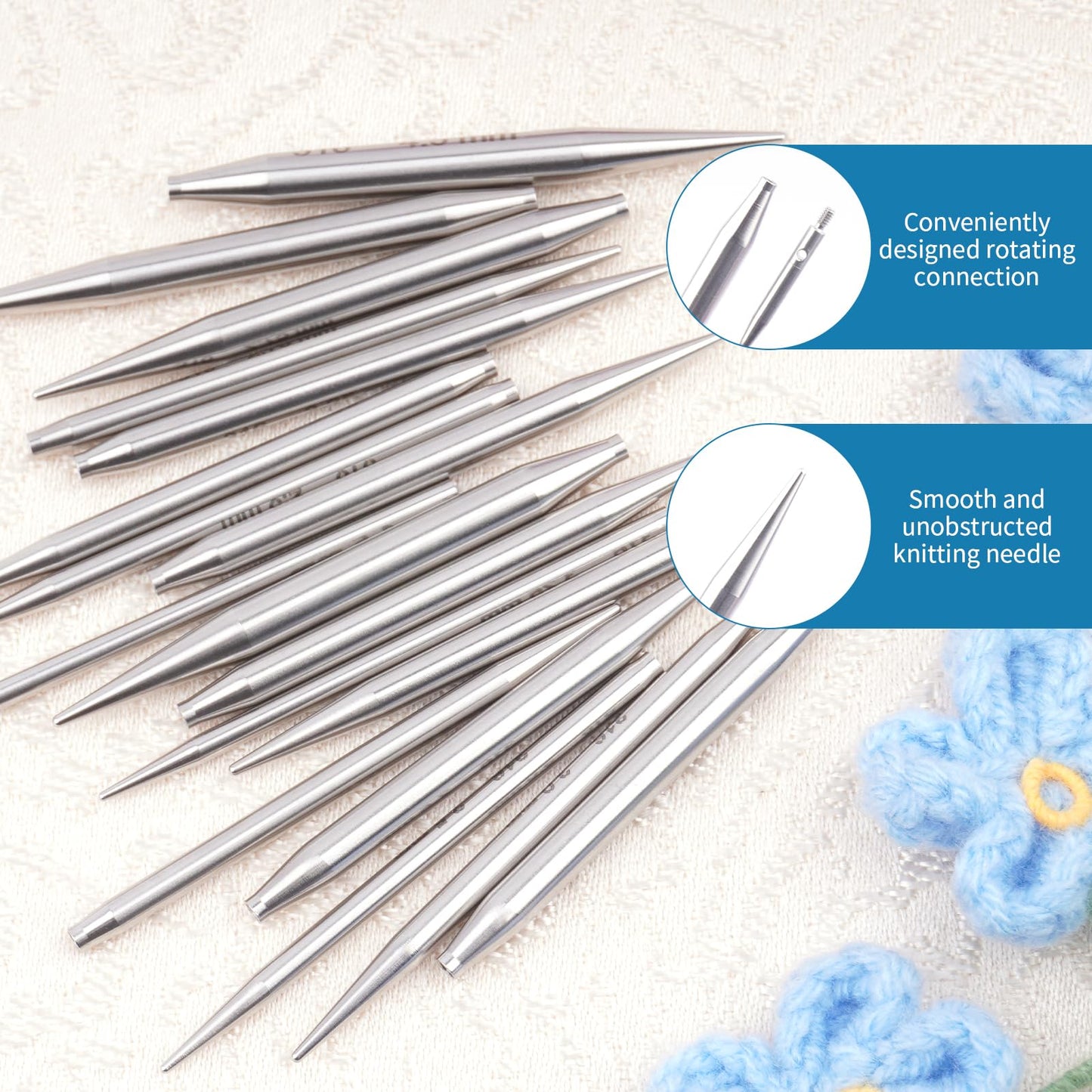 WAZAIGUR Short Interchangeable Circular Knitting Needles Set, 2-Inch Lace Circular Knitting Needles Set, Small Sizes 2.2mm, 2.5mm, 2.75mm, 3.0mm, 3.25mm, 3.5mm, 3.75mm, 4.0mm, 4.5mm, 4 Cables, 9 Pairs