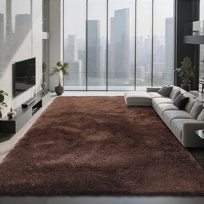 Shag Area Rugs for Bedroom Living Room,5X8 Ultra Soft Fluffy Area Rugs for Dorm, Indoor Carpet Nursery Rugs for Kids Room Home Decor,Brown