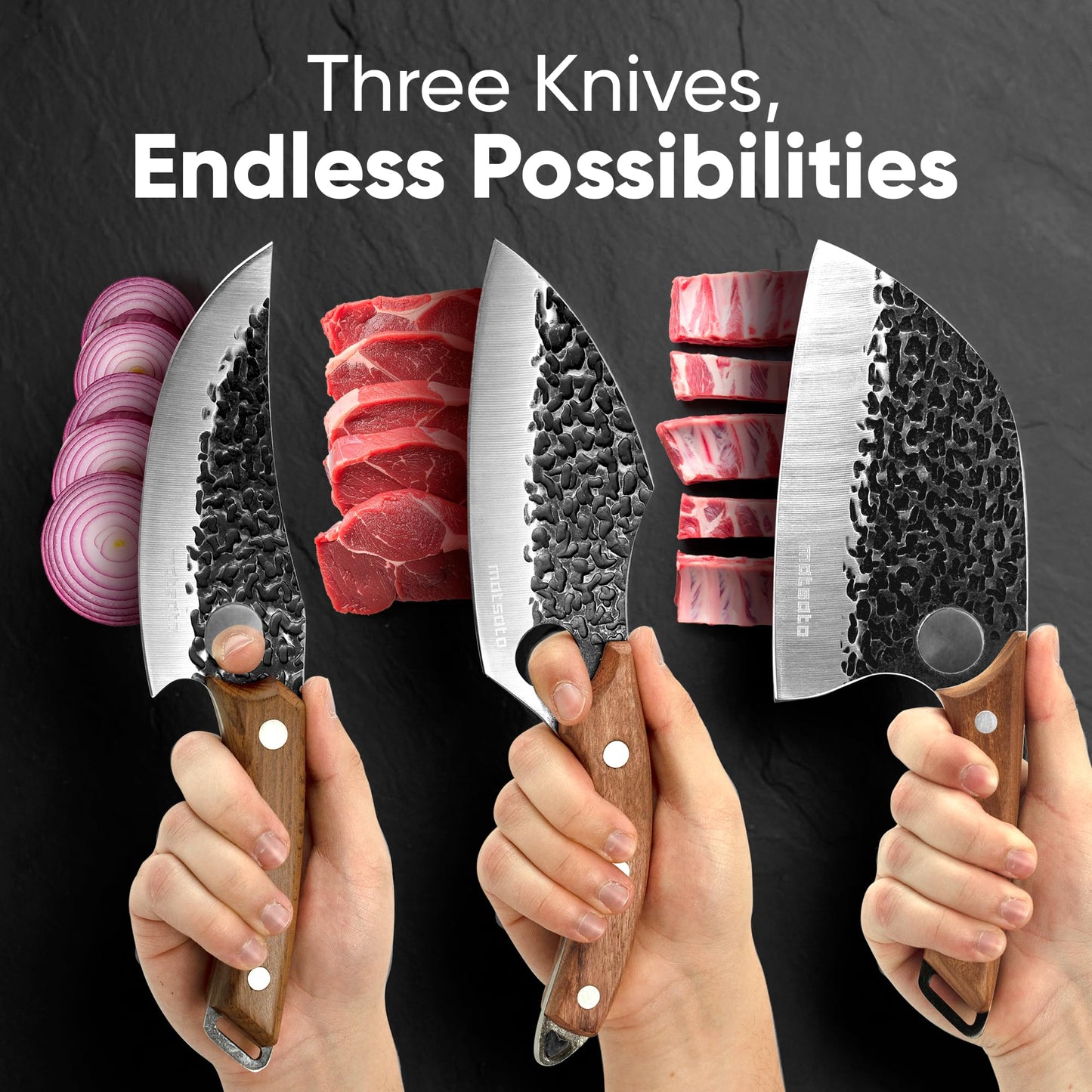 Matsato Knife Set 3-Piece Kitchen Knives, Cooking Chef Knife Set, Cleaver, Kitchen And Chef Cutting and Chopping Knives Sets Juego De Cuchillos Para Cocina