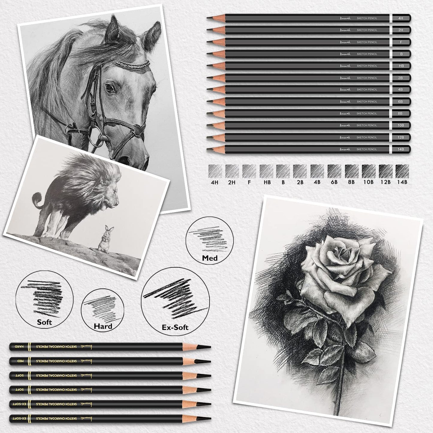 Brusarth 42 Pack Drawing Set Sketching Kit, Pro Art Sketch Supplies with Sketchbook, Include Graphite Pencil, Charcoal Pencil, Sharpener, Eraser Art Supplies for Artists Adults Teens Beginner