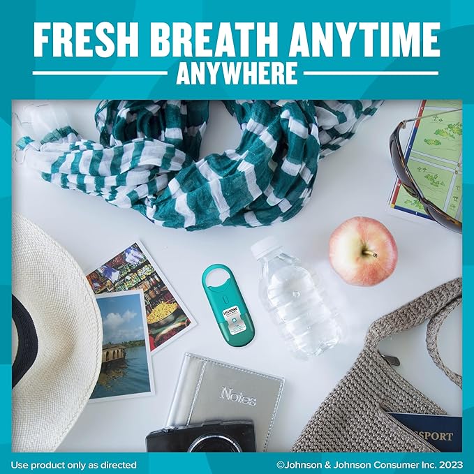 Listerine Cool Mint Pocketmist, Oral Care Mist for Fresh Breath, Non-Aerosol Sugar-Free Bad Breath Refresher Spray to Kill 99% of Bad Breath Germs, Portable, Cool Mint Flavor, 1 Pack of 2 Sprays
