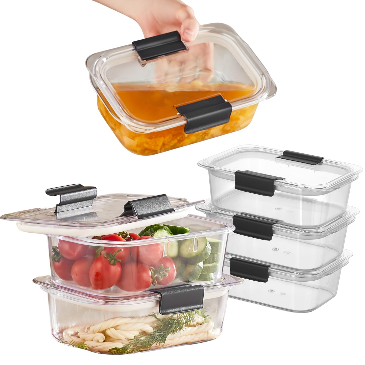 HEFA Food Storage Containers, Meal Prep Containers, Lunch Box with Airtight Lids, Kitchen Organizers and Storage for Leftovers (Crystal, 6 Pack)
